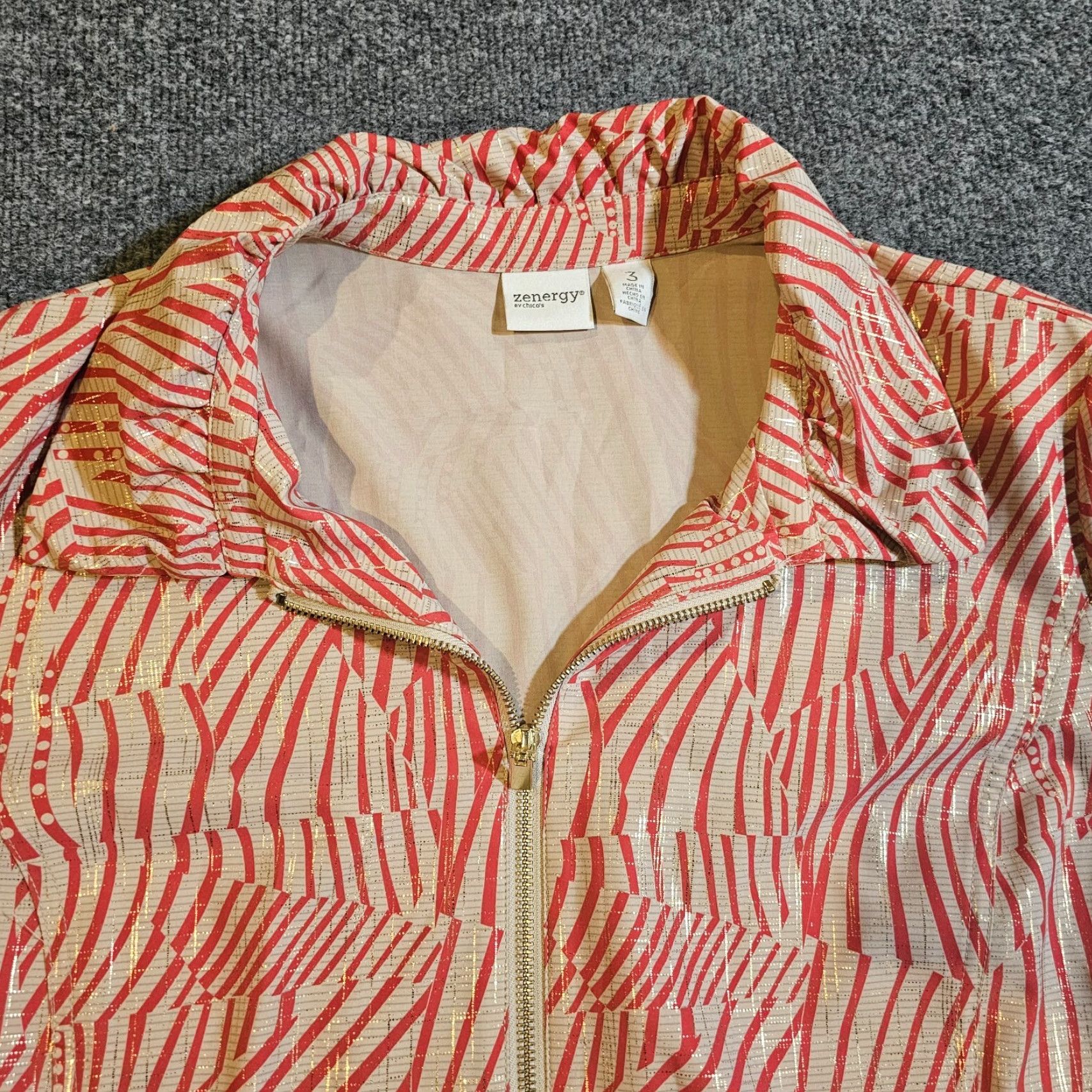 Vintage Chicos Zenergy Jacket Womens XL Red Gold Full Zip 3/4 Sleeve Casual Golf Jacket Women XL Red Gold Full Zip 3/4 Sleeve Casual Golf Size XL / US 12-14 / IT 48-50 - 2 Thumbnail
