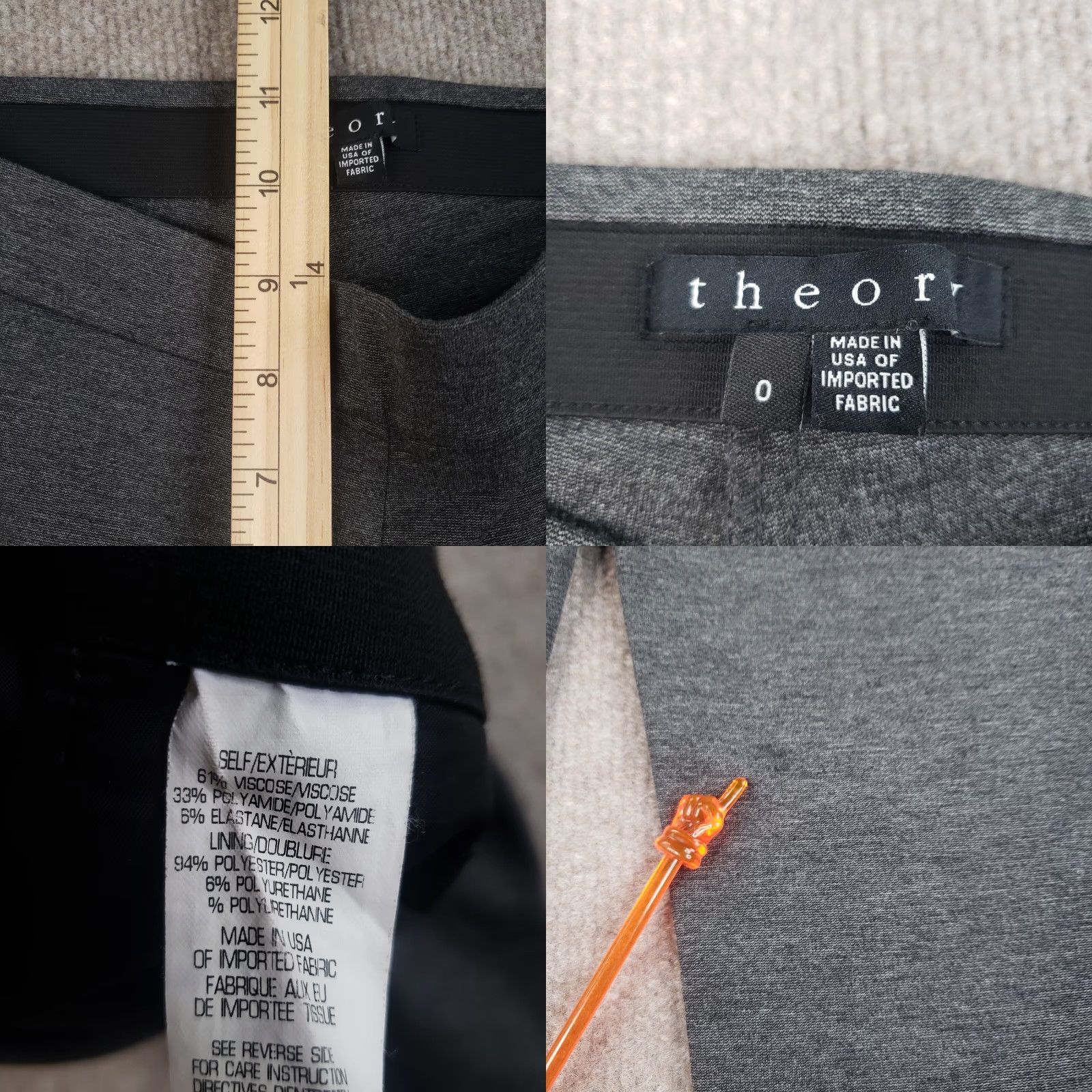 Theory Theory Pants Womens Size 0 Gray Ankle Straight Pant Office Casual Comfort Stretch Z Size 27" / US 4 / IT 40 - 8 Thumbnail