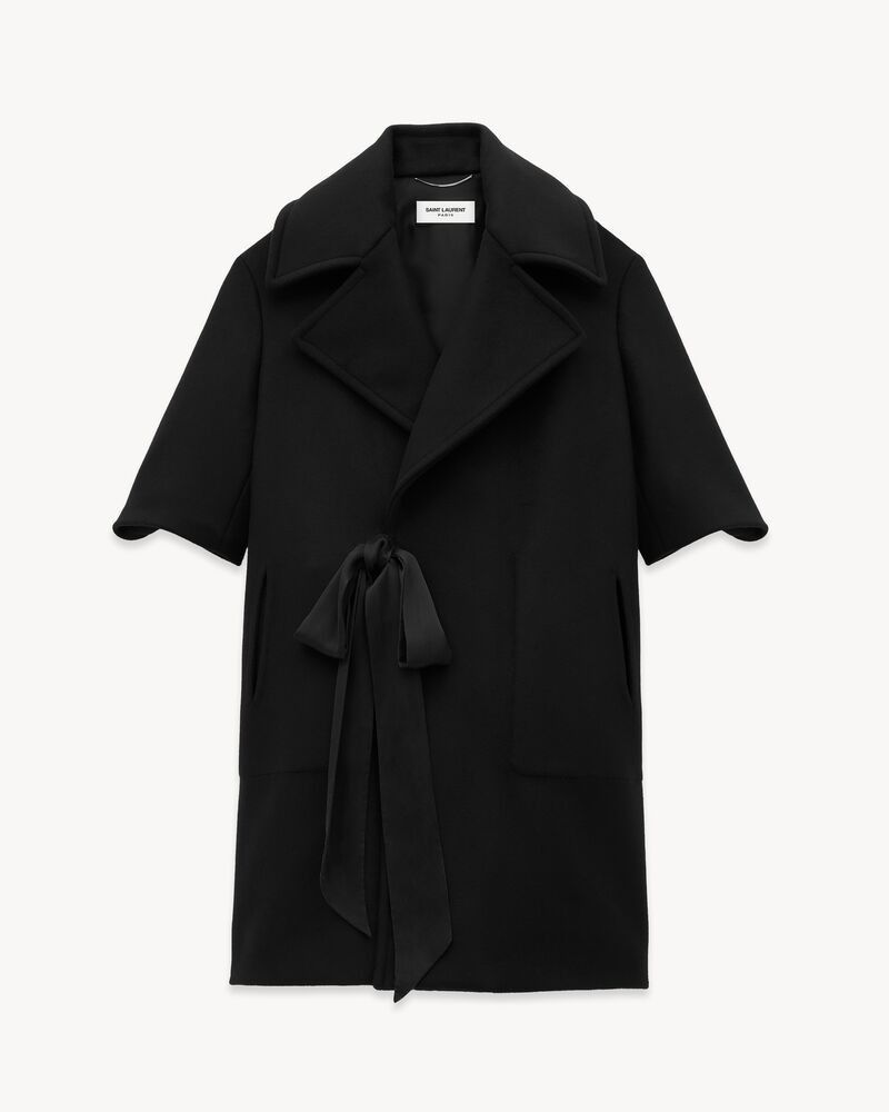 Saint Laurent Paris o1b1hav111125 804702 Wrap Coat in Cashmere Felt in Black Size US L / EU 52-54 / 3 - 1 Thumbnail