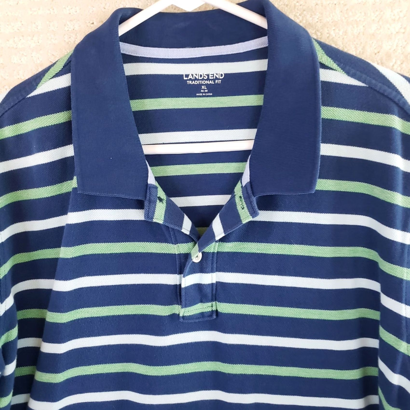 Lands' End Lands' End Polo Shirt Mens XL Blue Striped 100% Cotton Traditional Fit Regular Size US XL / EU 56 / 4 - 3 Thumbnail
