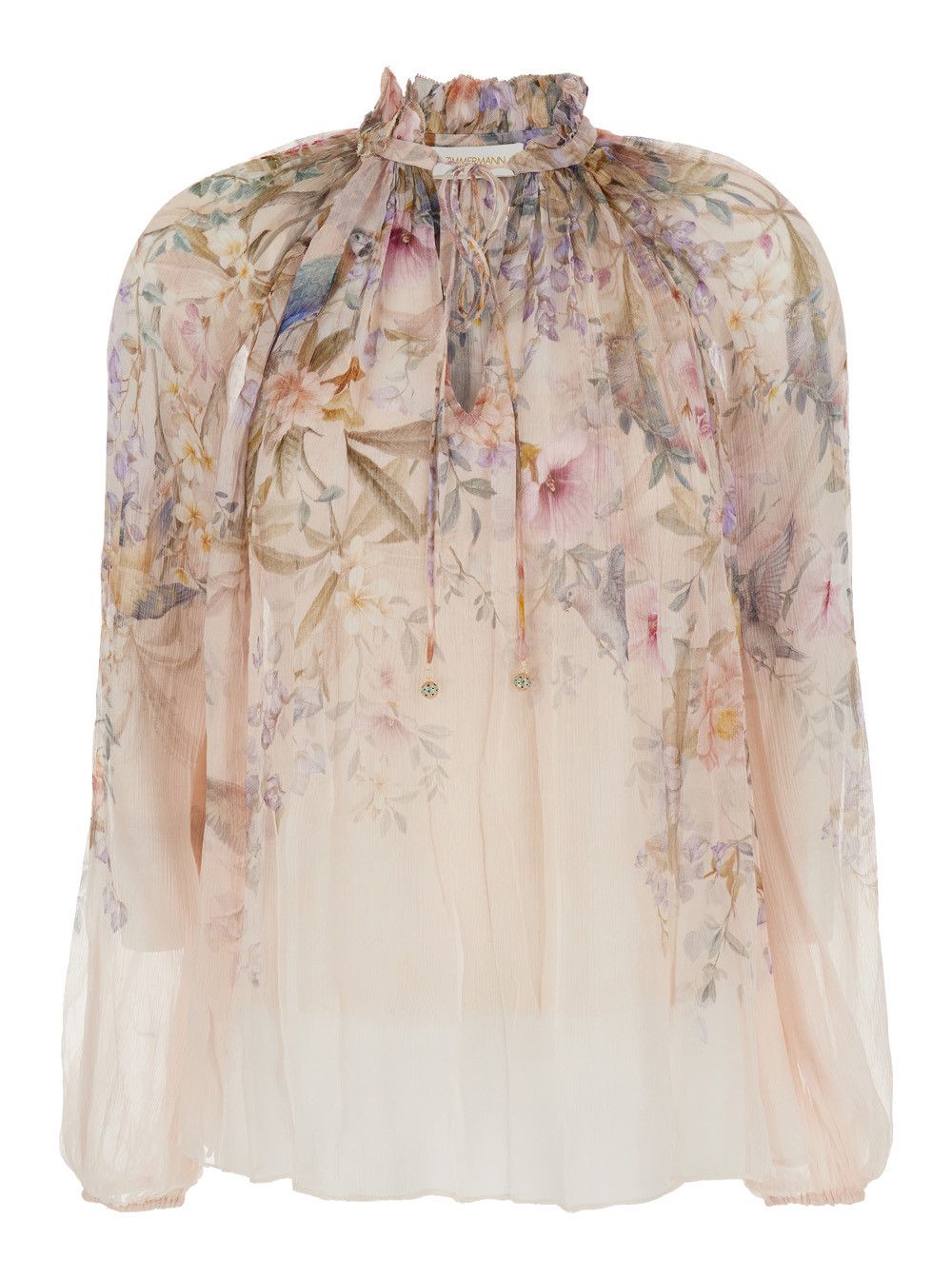 Zimmermann High Neck 'Rebellion' Blouse with Bow Detail on the Front in Multicolor Viscose for Women Size L / US 10 / IT 46 - 1 Thumbnail