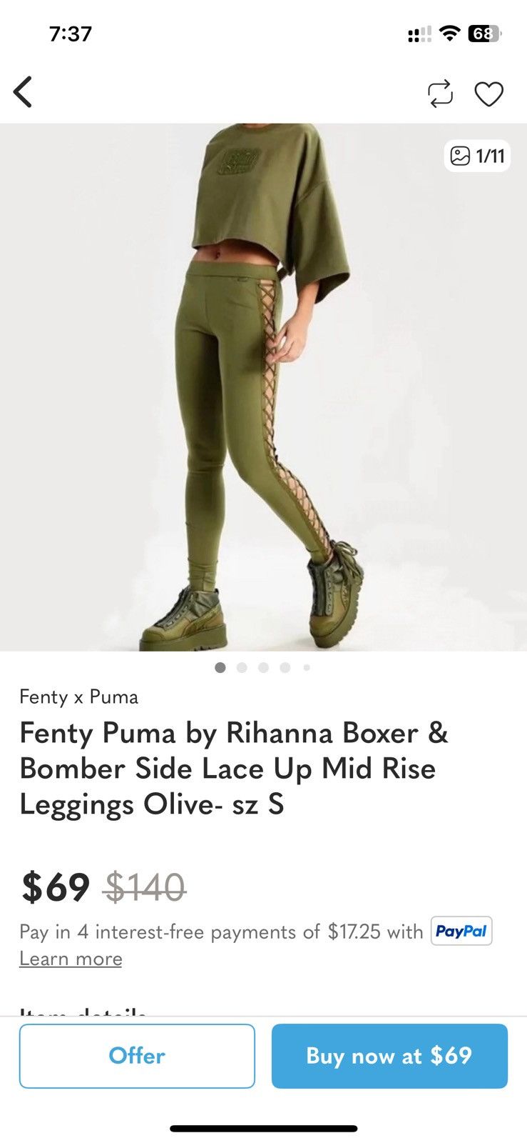 Fenty × Puma Fenty lace up leggings olive green medium Size 32" / US 10 / IT 46 - 4 Thumbnail