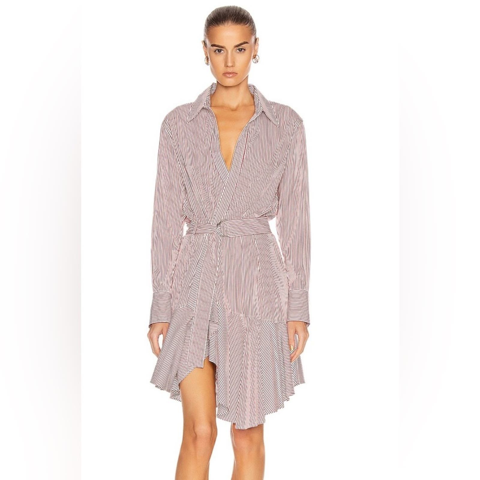 image of Alexander Lee Chang A.l.c. Suri Shirt Wrap Dress Striped Dark Red / White 6 New, Women's (Size Medi