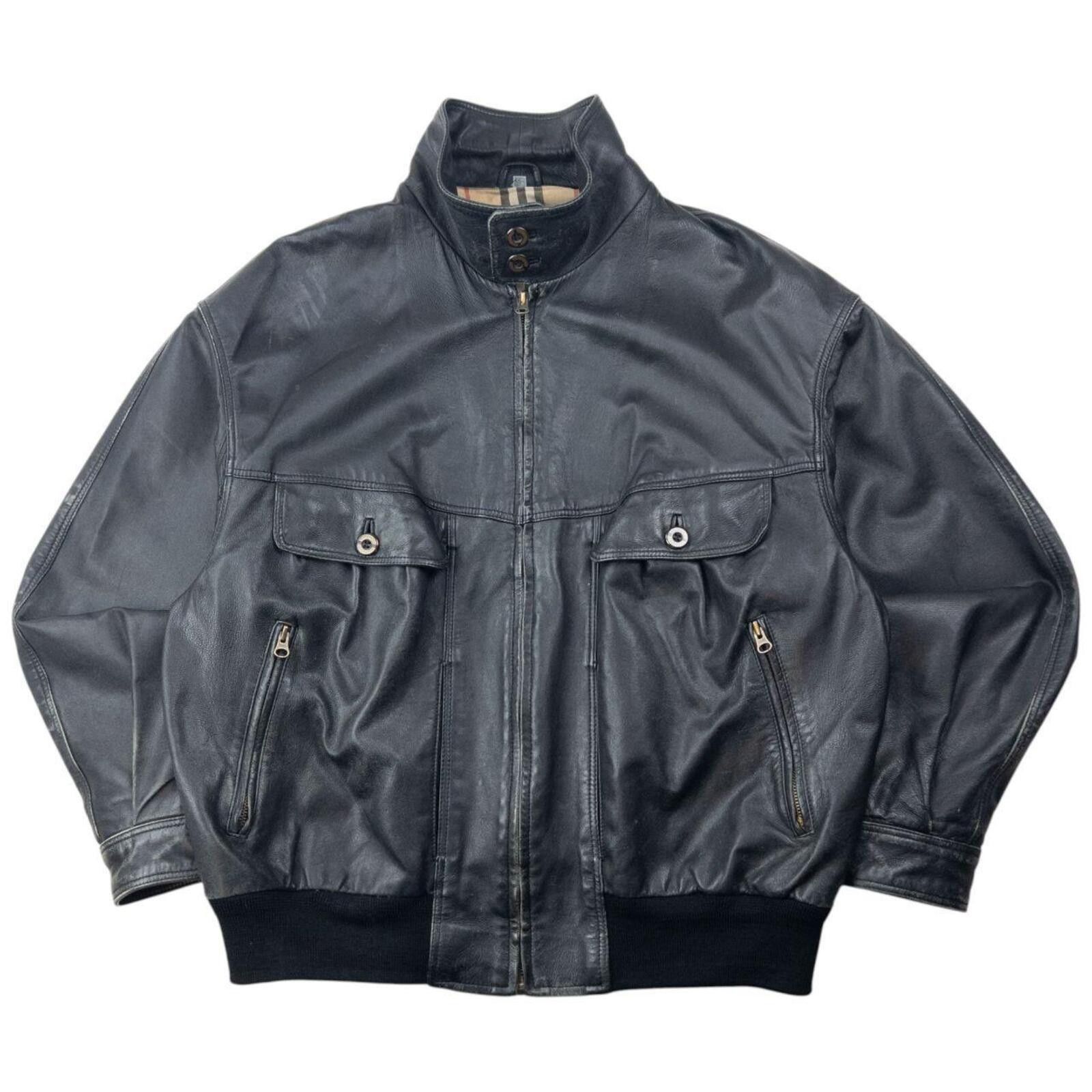 Burberry Vintage 2000s Burberry Nova Check Lined Leather Jacket L Size US L / EU 52-54 / 3 - 1 Thumbnail
