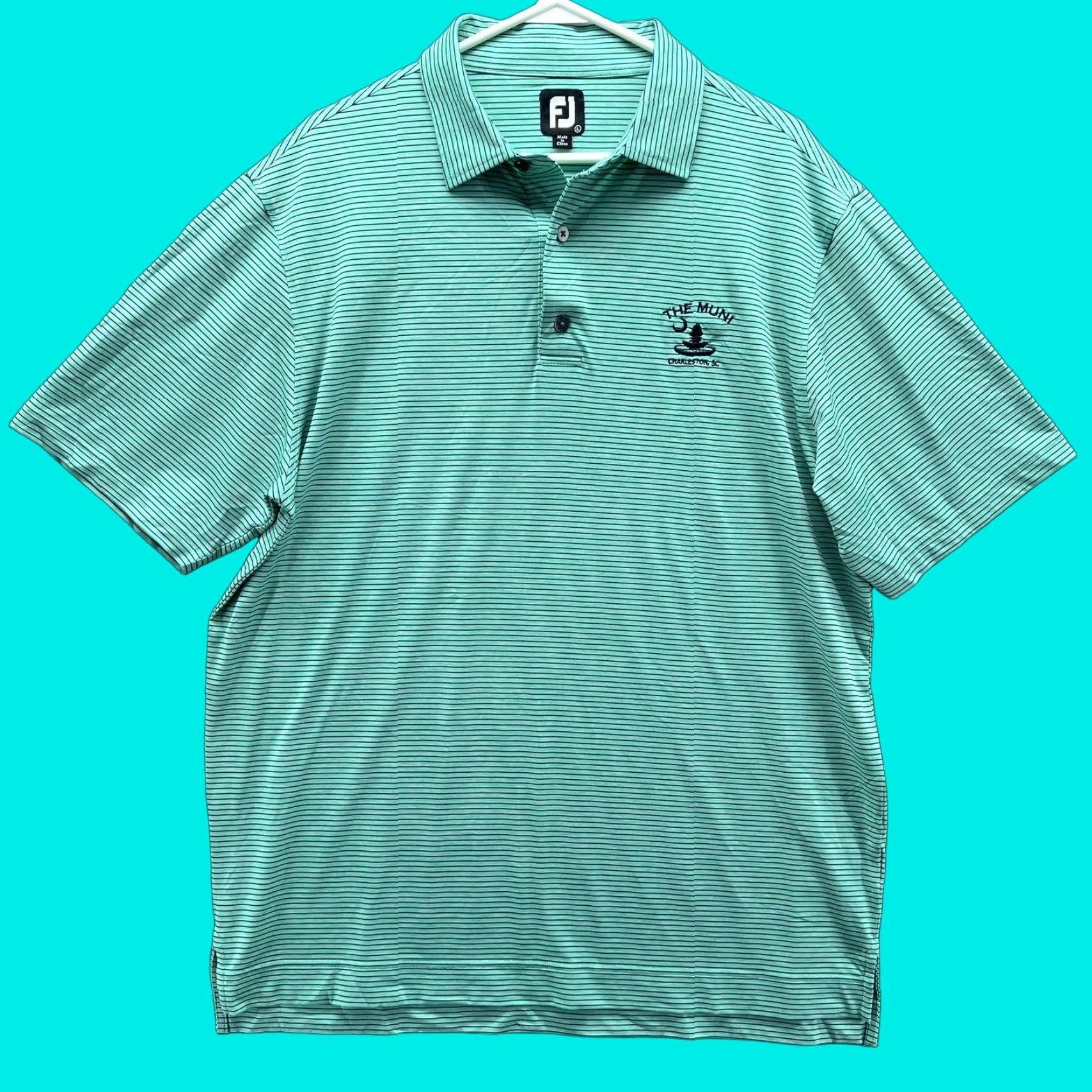 Footjoy FootJoy Polo Shirt Mens 2XL Green Striped The Muni Charleston Golf Performance Polo Shirt Mens Short Sleeve Green Striped 2XL FootJoy Size US XXL / EU 58 / 5 - 1 Thumbnail