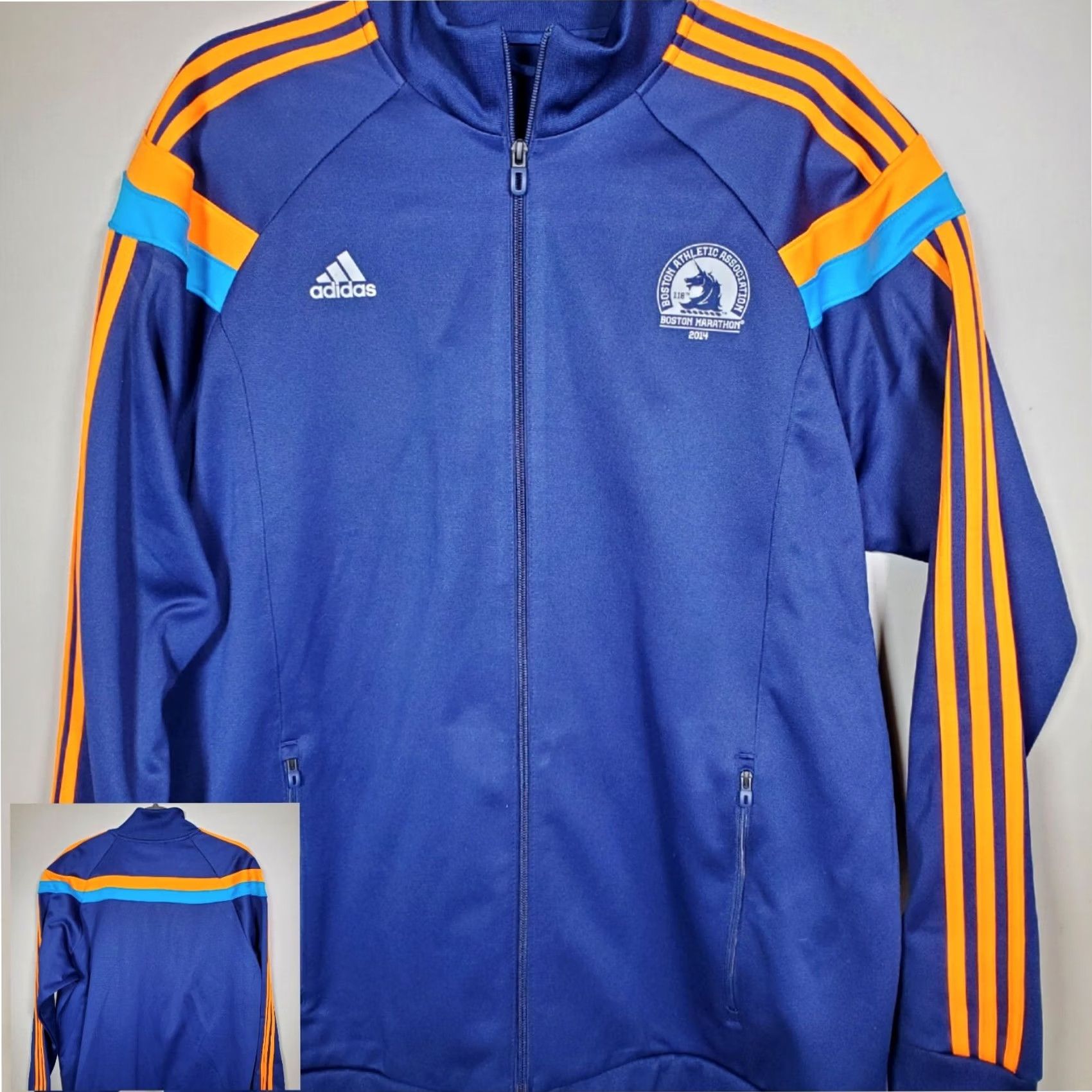 Adidas Adidas Track Jacket Climalite Boston Marathon 2014 Navy Blue Orange Stripes L Men's Heavyweight Full Zip Pockets Size US L / EU 52-54 / 3 - 2 Thumbnail