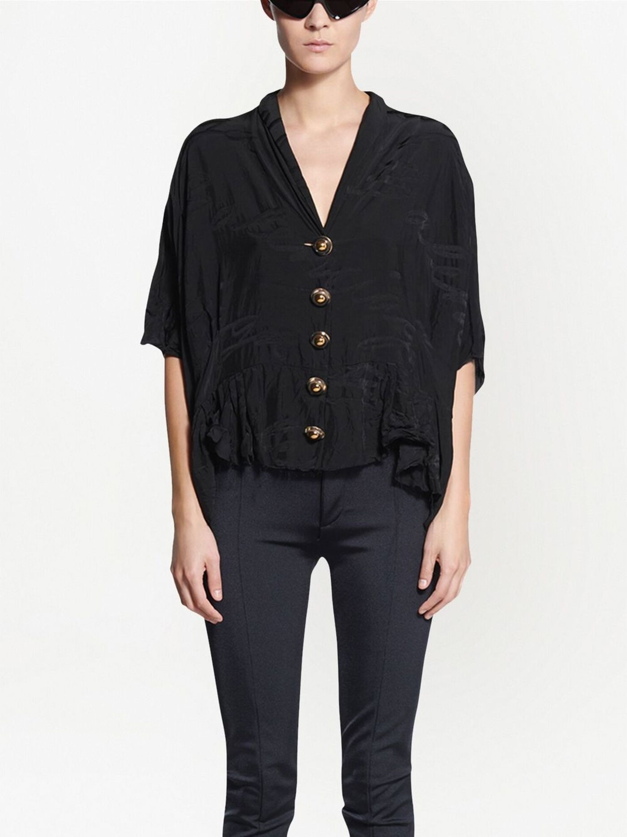 o1mt1gz0524 Oversize V-Neck Blouse in Black