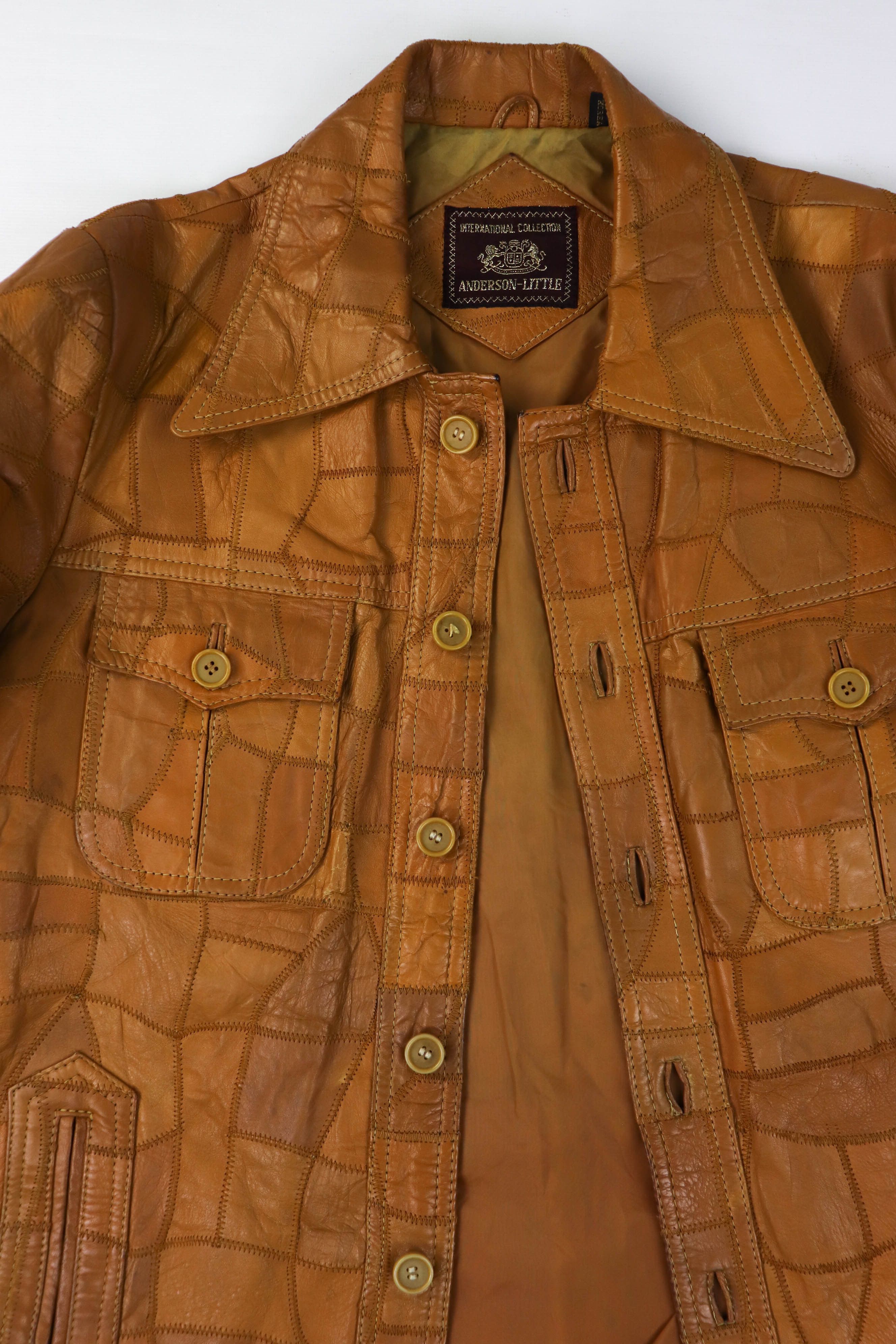 Vintage 70-80s Vintage Korean Caramel Tan Patchwork Leather Jacket Size US L / EU 52-54 / 3 - 10 Thumbnail