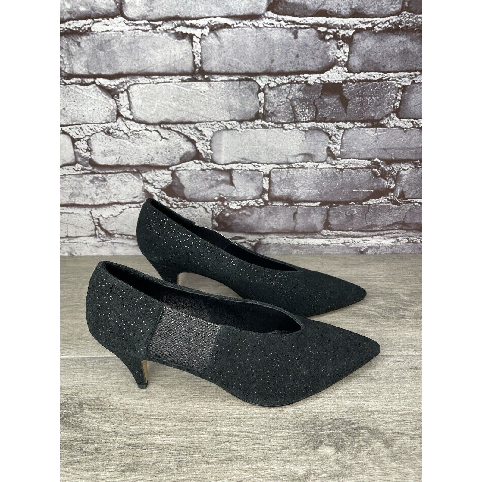 Free People Free People Black Suede Glitter Slip On Pointed Toe Heels Wo Size US 8.5 / IT 38.5 - 13 Thumbnail