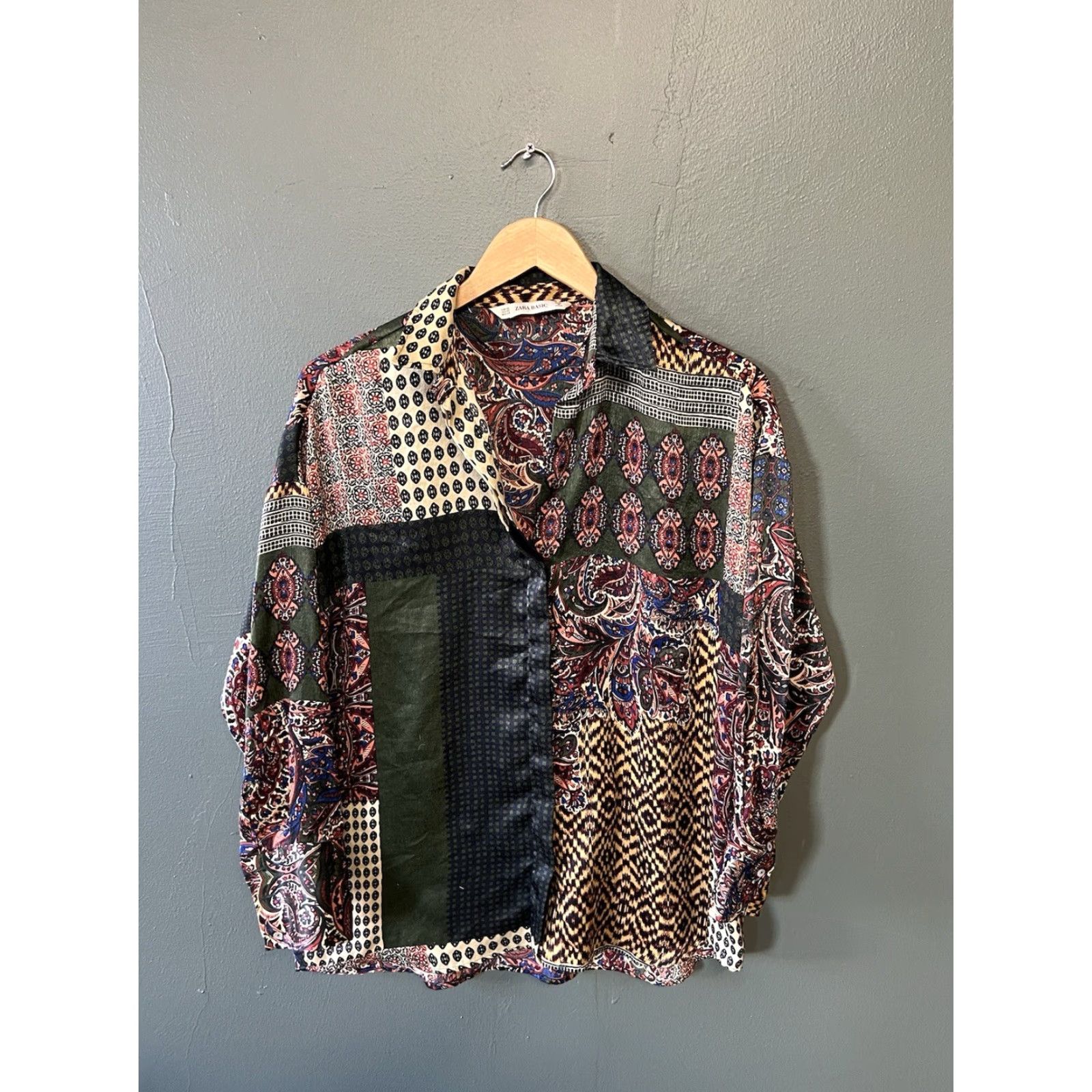 Zara Zara Womens Multicolor Patchwork Button-Up Long Sleeve XS Shirt Size XS / US 0-2 / IT 36-38 - 2 Thumbnail