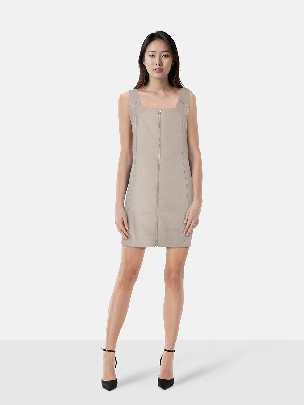 Alexander Wang Beige Front Zip Mini Dress Size L / US 10 / IT 46 - 1 Thumbnail