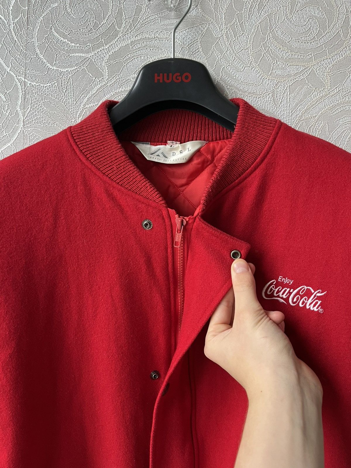 Coca Cola Vintage 90s Coca Cola Enjoy It Wool Red Bomber Jacket Rare Size US L / EU 52-54 / 3 - 4 Thumbnail
