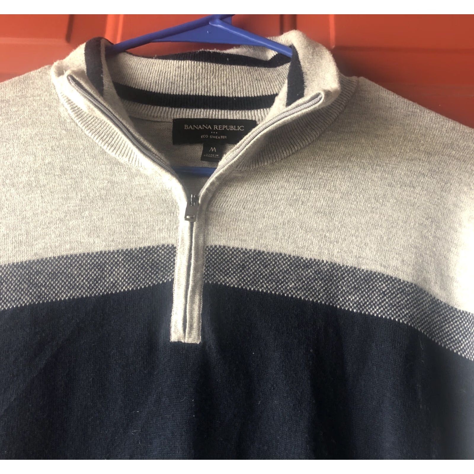 Banana Republic Banana Republic Eco Sweater Mens M Gray Black Stripe 1/4 Zip Mock Neck Size US M / EU 48-50 / 2 - 3 Thumbnail