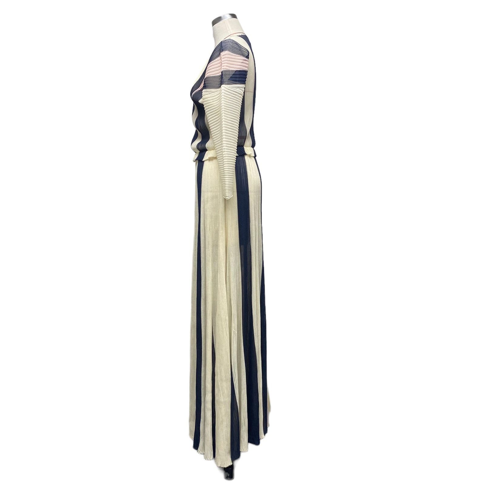 St. John St John Silk Pleated Stripe Long Sleeve Semi Sheer Dress Size S / US 4 / IT 40 - 5 Thumbnail