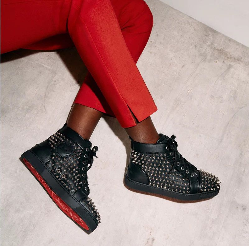 Christian Louboutin o1s1wg111225 Louis Spikes Flat Calf in Black/Silver Size US 10.5 / EU 43-44 - 7 Thumbnail