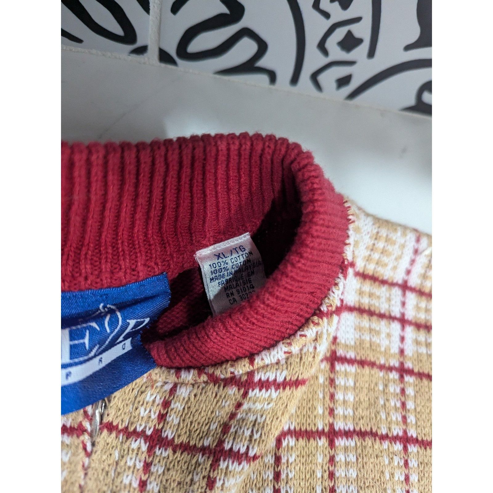 Other Red EP Pro Golf Knit Plaid Sweater Size X-Large Red White Ta Size XL / US 12-14 / IT 48-50 - 3 Thumbnail