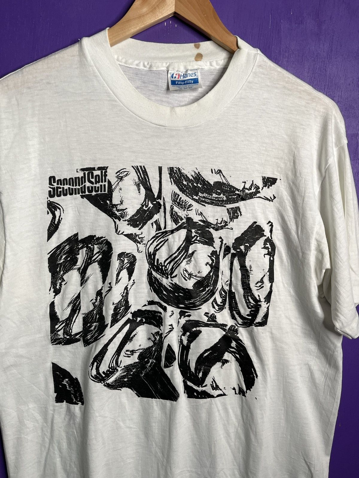 Vintage Vintage 80s Second self faces art t-shirt Size US L / EU 52-54 / 3 - 3 Thumbnail