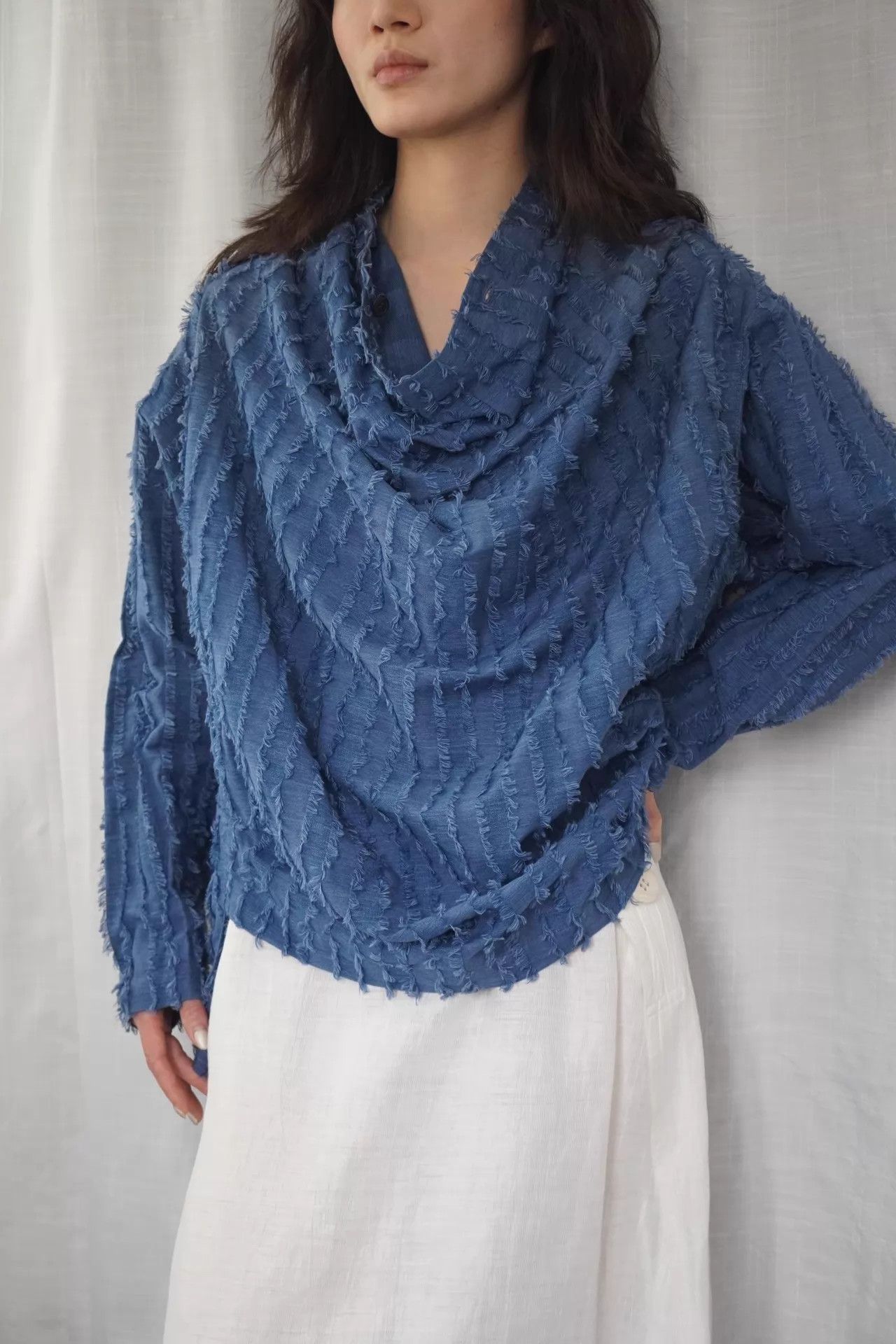 Issey Miyake Issey Miyake 1992 Drape Neck Blue Silk-Cotton Top ML Size M / US 6-8 / IT 42-44 - 6 Thumbnail