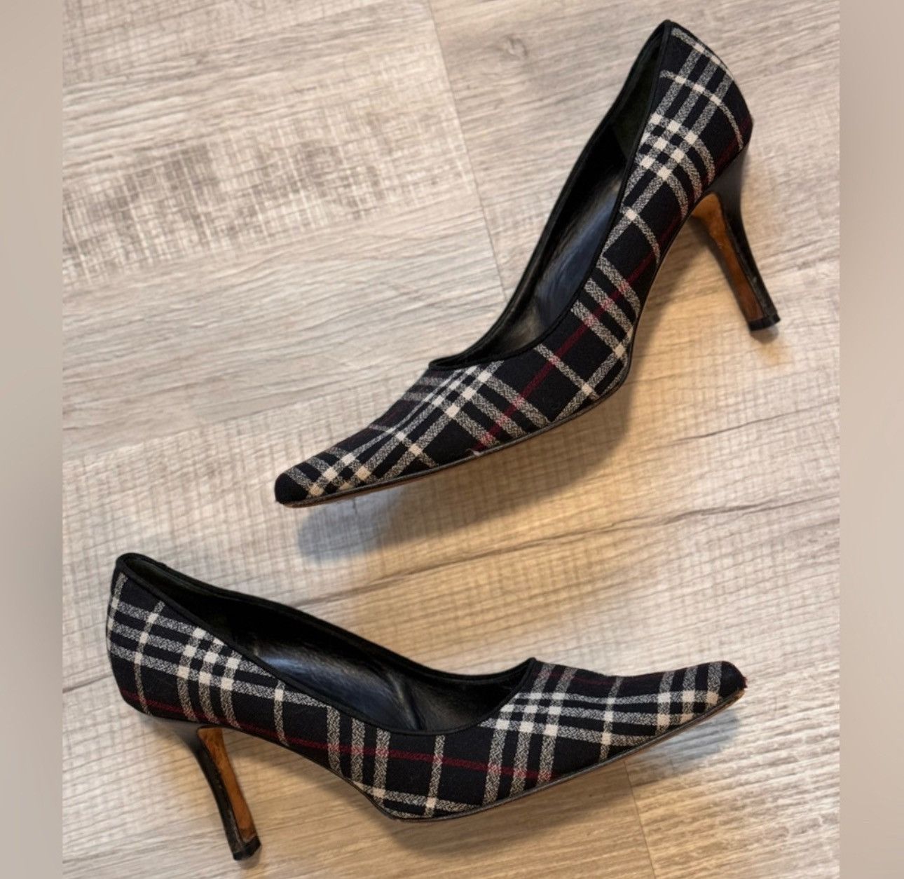 image of Burberry Novacheck Leather Heel Shoes in Blue, Women's (Size 9.5)