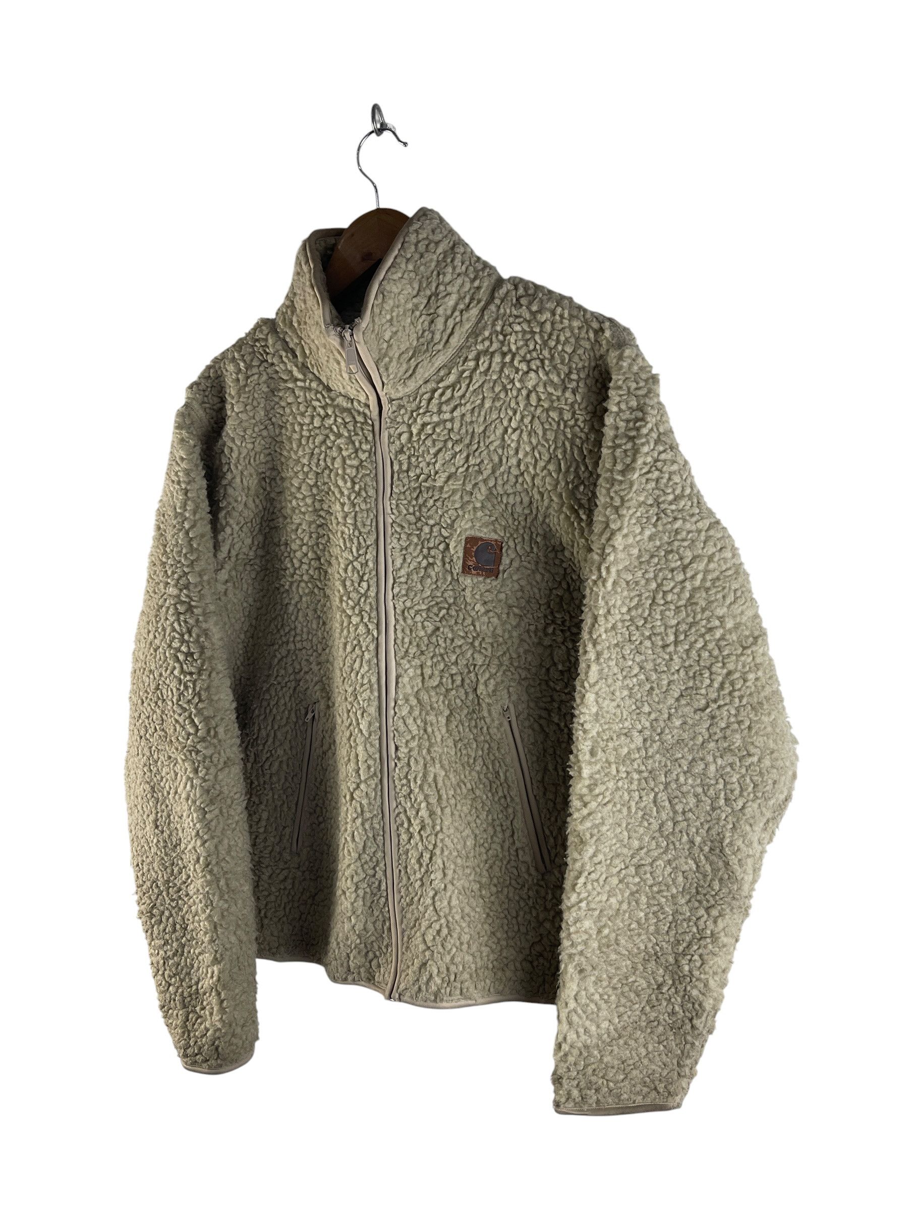 Carhartt Vintage Carhartt Sherpa Fleece Jacket Beige Leather Patch Size US M / EU 48-50 / 2 - 6 Thumbnail