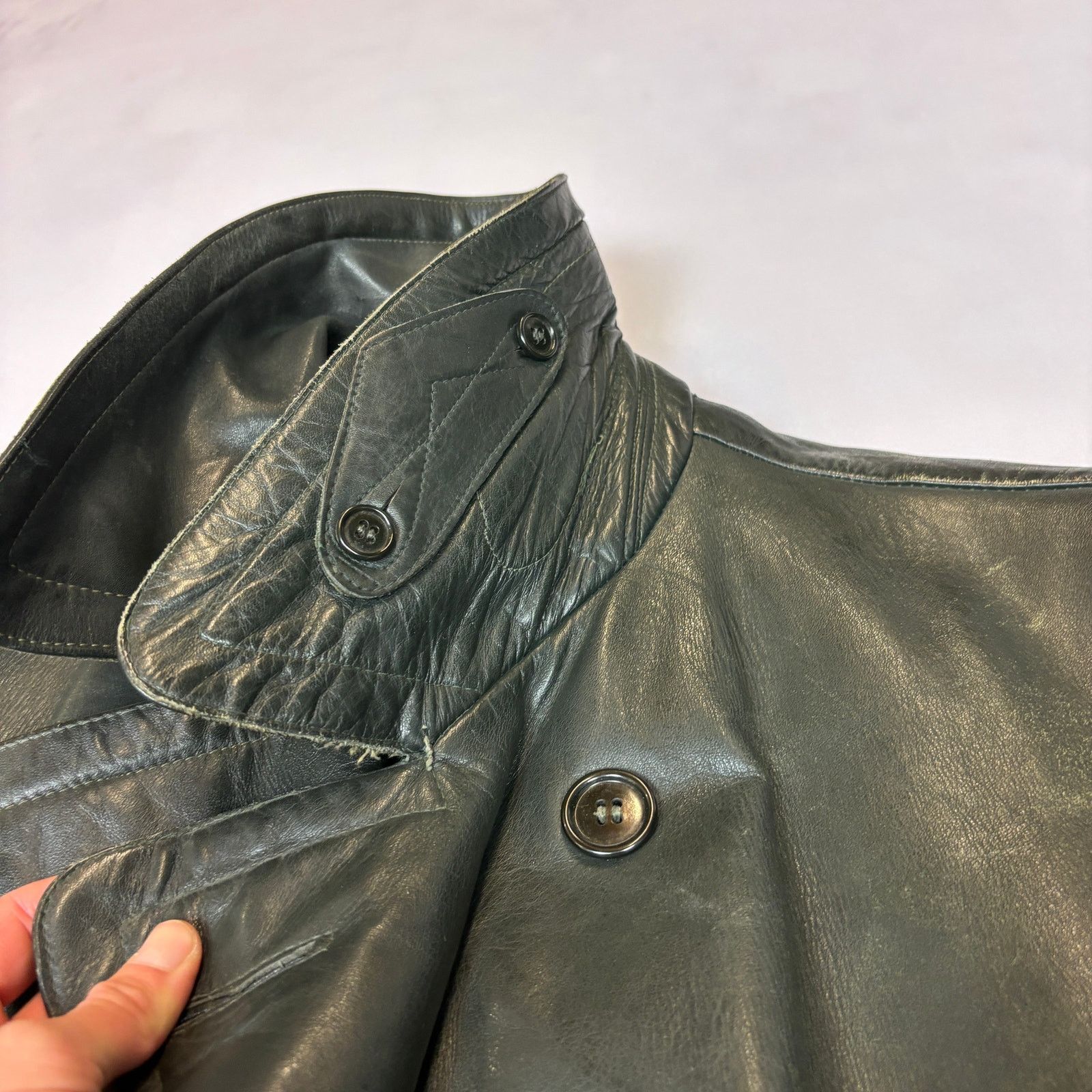 Vintage WWII 40s German Officer Horsehide Leather Moto Trench Coat Size US L / EU 52-54 / 3 - 8 Thumbnail