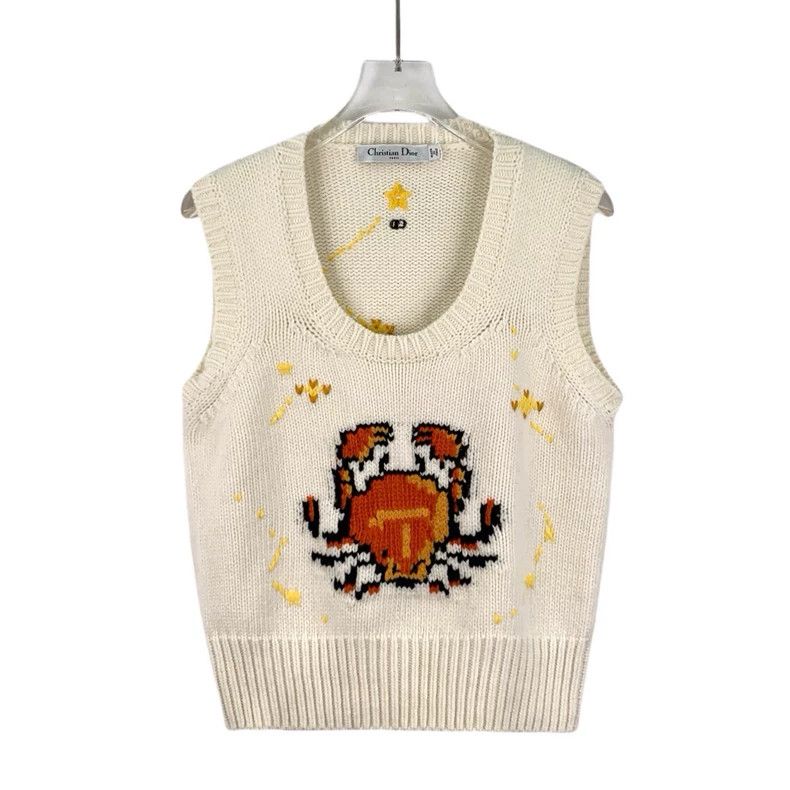 Dior 22 Tanabata Series Beige Crab Inlaid Wool Round Neck
