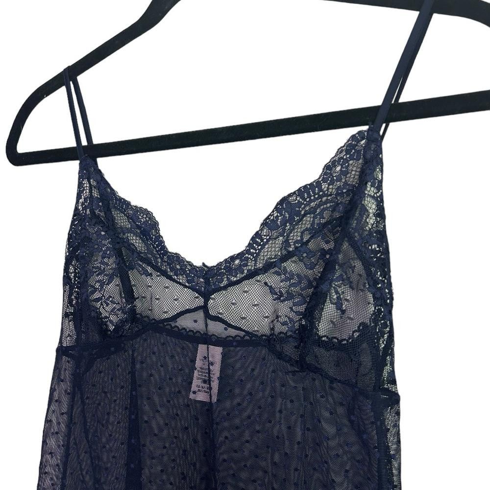 Designer Victoria’s Secret l Navy Sheer Lace Polka Dot Slip Gown XS Size ONE SIZE - 3 Thumbnail