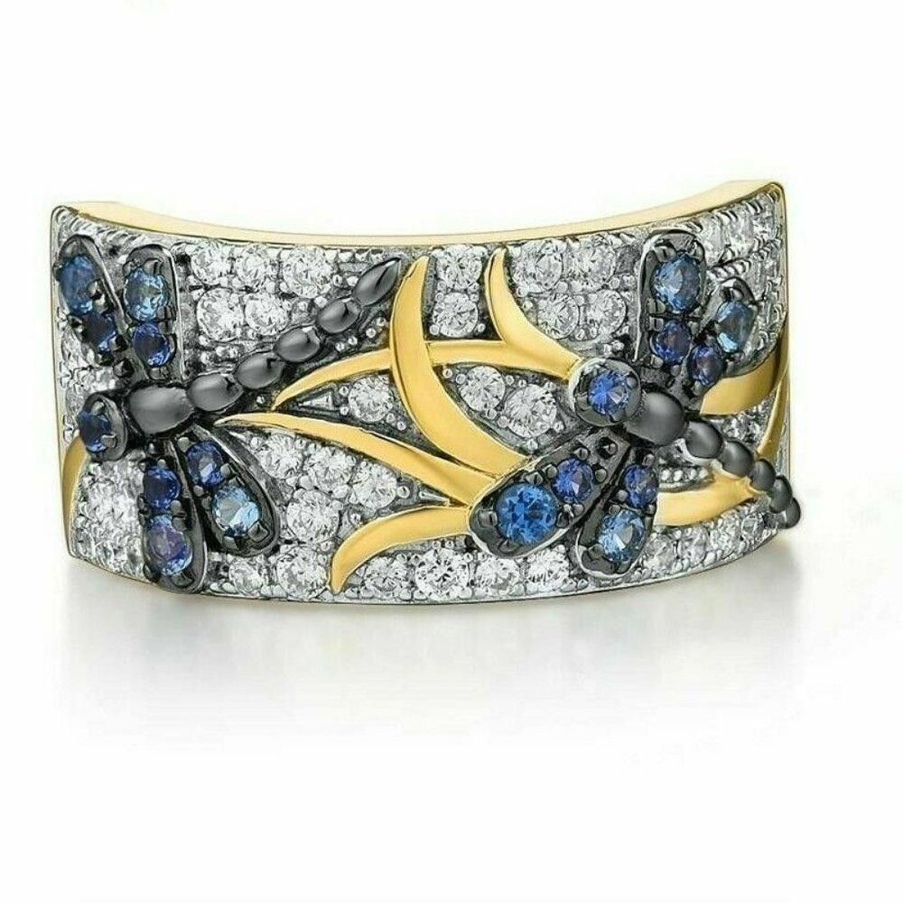 Designer Blue Dragonfly Inlaid Crystal Gold Ring - Size 6 Size ONE SIZE - 2 Thumbnail