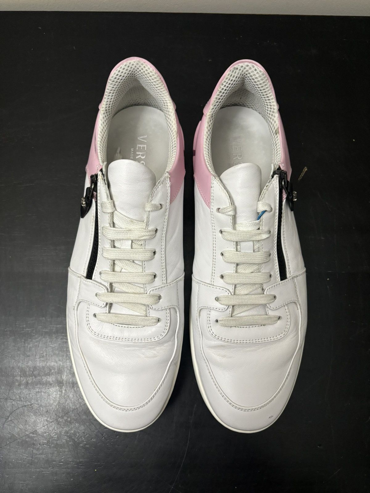 Versace Versace Greca Leather Zip Sneakers White Pink Size US 12 / EU 45 - 2 Thumbnail