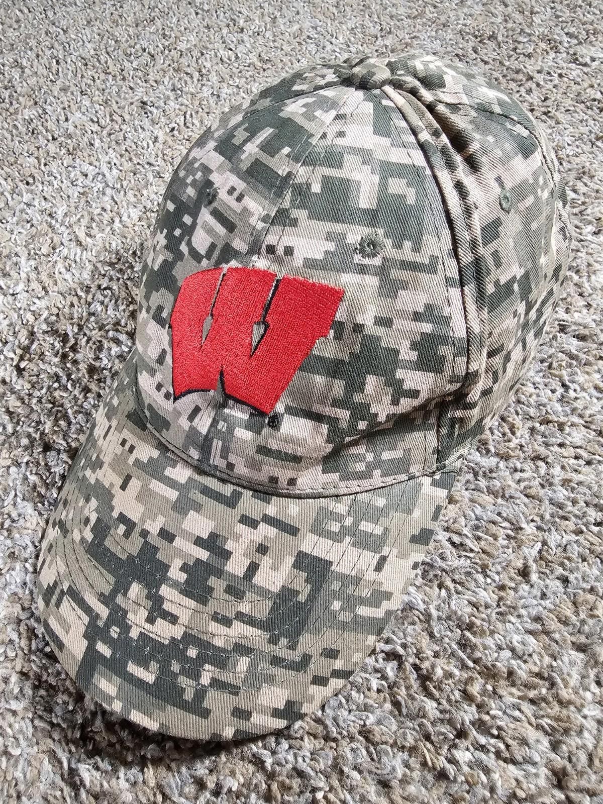 Designer Wisconsin Badgers NCAA Adult Camo Baseball Hat Nat'l Guard Size ONE SIZE - 1 Thumbnail