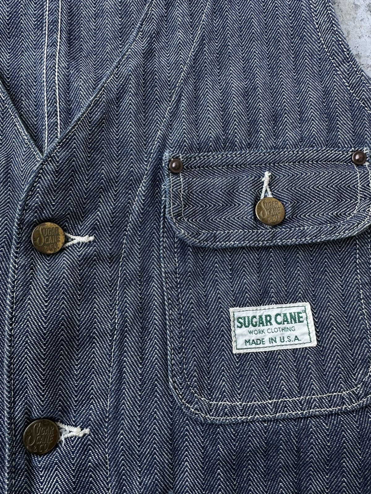 Sugar Cane Herringbone HBT chore denim work canvas buckle back vest Size US M / EU 48-50 / 2 - 6 Thumbnail