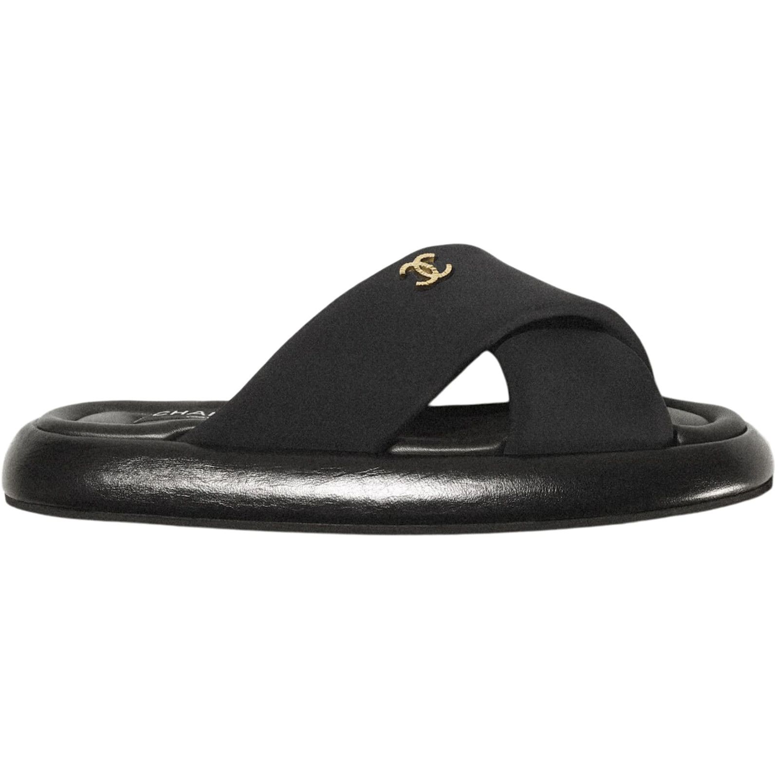 Chanel Chanel REV Black Fabric Criss Cross Puffy CC Logo Slide Size US 10 / IT 40 - 1 Thumbnail