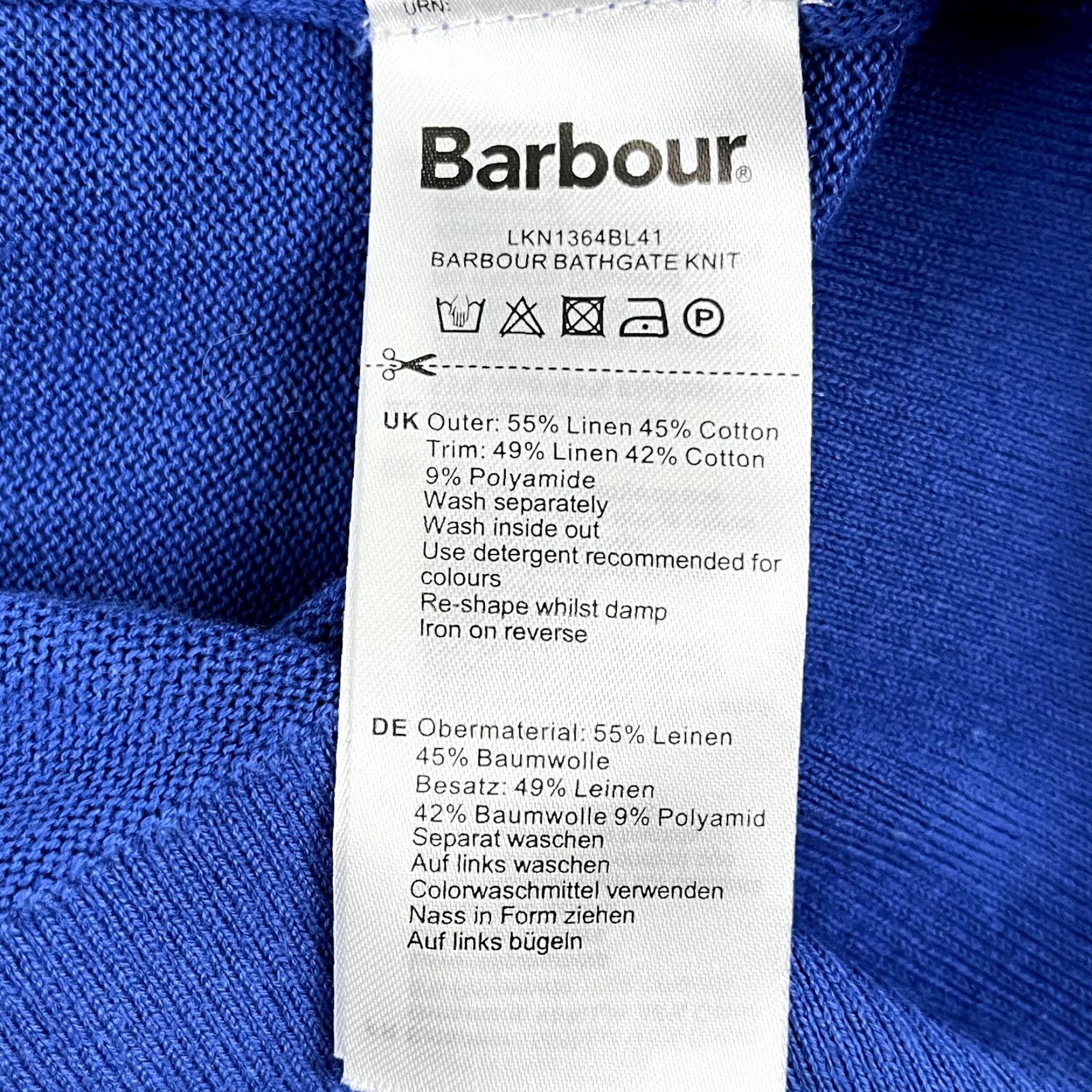 Barbour BARBOUR Sweater Womens Regular Knit Bathgate Linen Blend V-Neck Bluebell 14 Long Sleeve Pullover Casual Womens Size XL / US 12-14 / IT 48-50 - 3 Thumbnail
