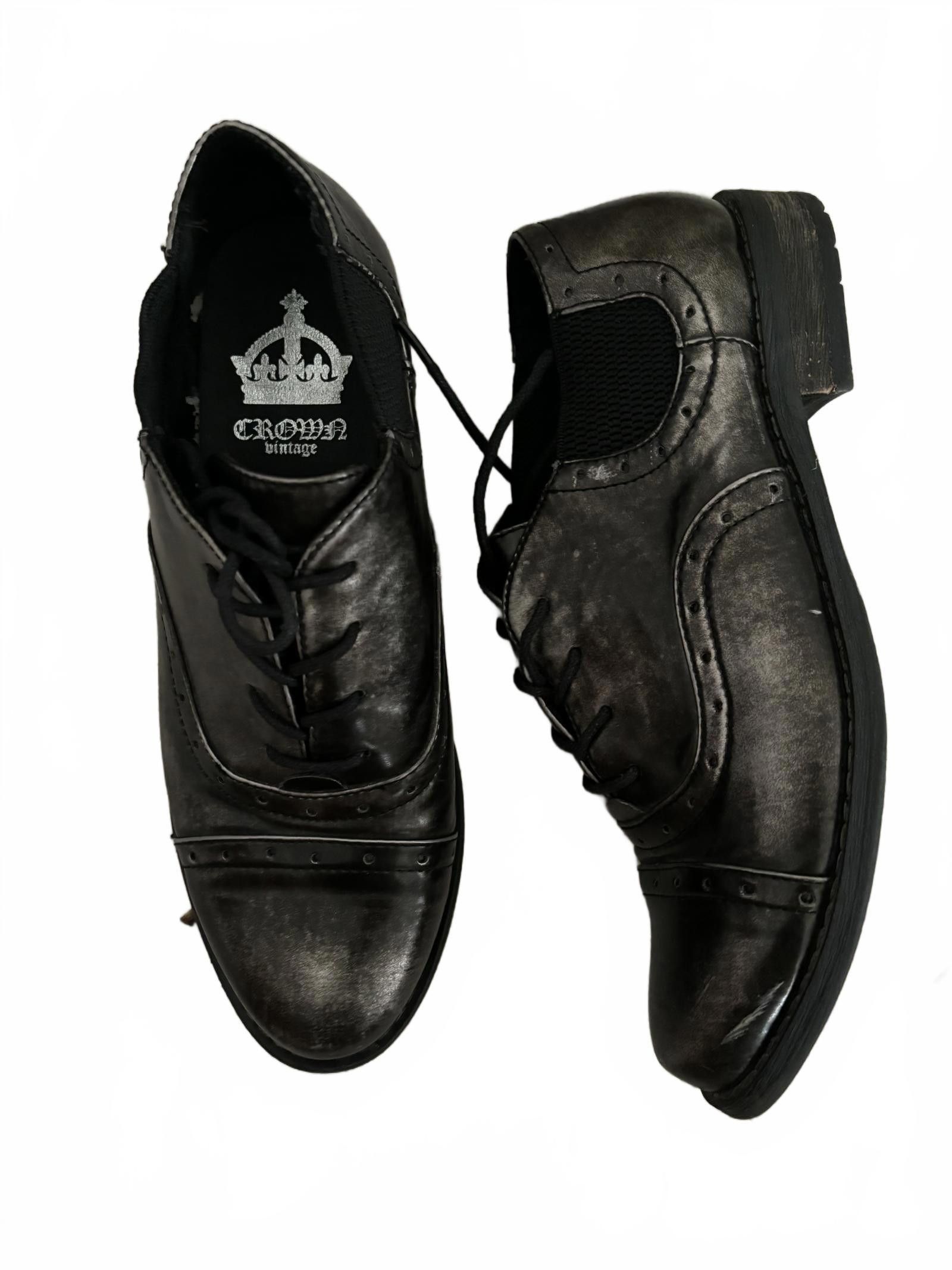 Designer EUC Crown Vintage Stylish Black Metallic Oxford Flats sz 6 Size US 6 / IT 36 - 1 Thumbnail