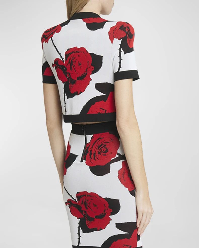 Balmain o1s1wg110825 Floral Jacquard Cropped Cardigan in Multicolor Size S / US 4 / IT 40 - 5 Thumbnail