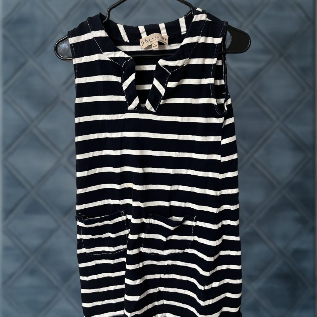 Vintage Philosophy Tank Dress Womens Small Black White Striped V-Neck Casual Preppy Size S / US 4 / IT 40 - 1 Thumbnail