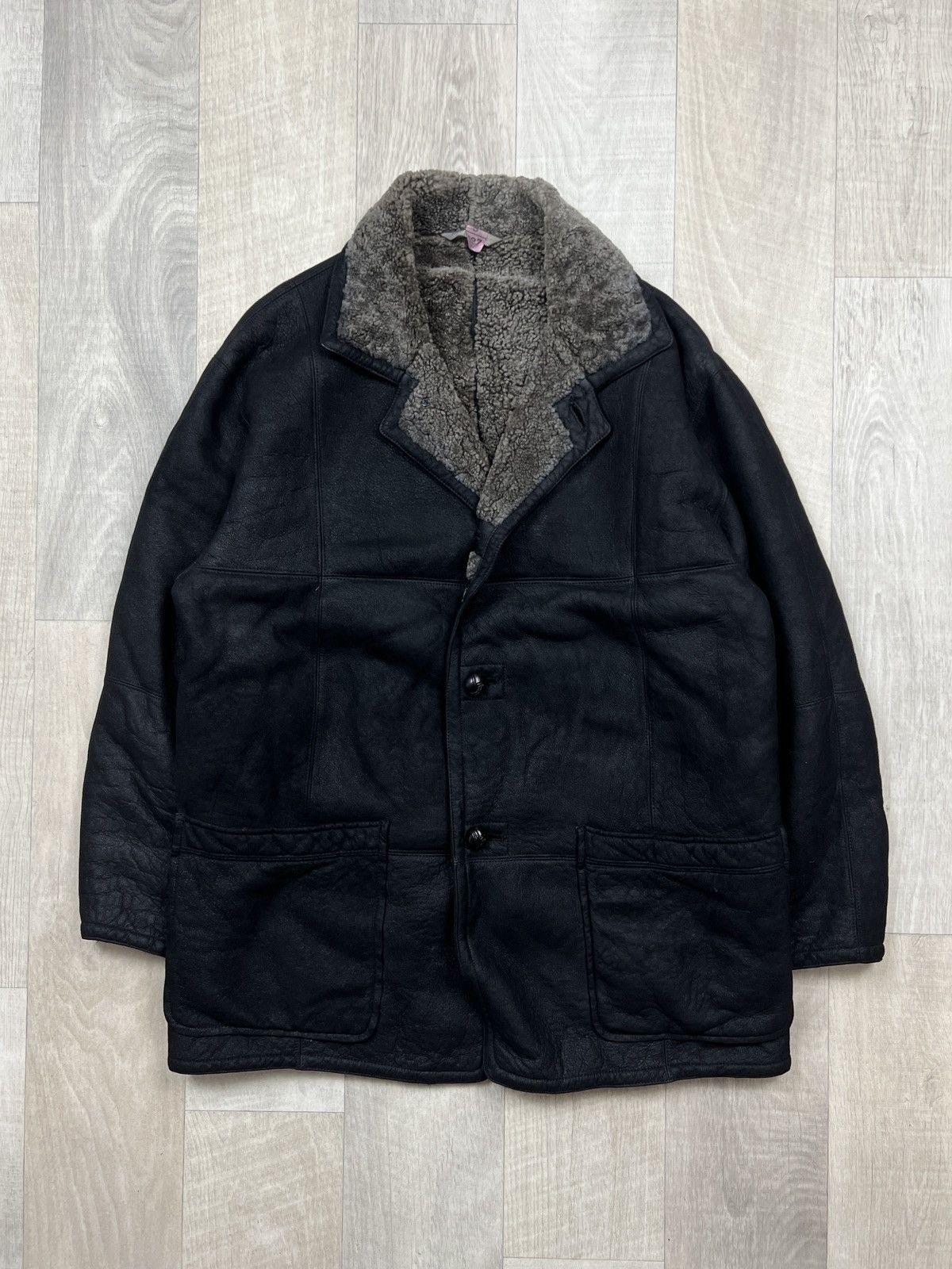 image of Seraphin Shearling Leather Coat (Y0284) in Black, Men's (Size 2XL)