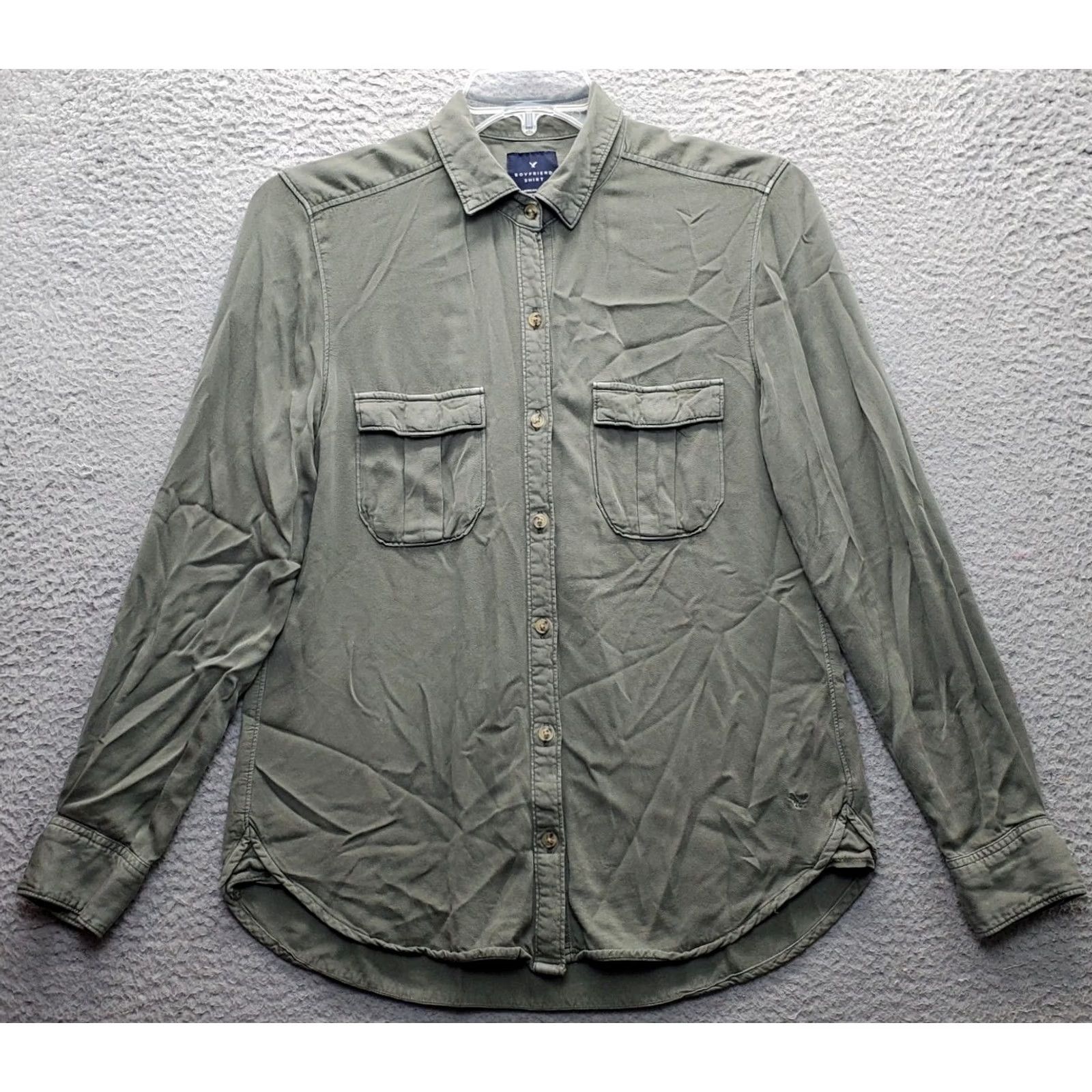 American Eagle Outfitters American Eagle Outfitters Button-Up Womens Size S Green 100% Viscose Collared Shirt Size S / US 4 / IT 40 - 2 Thumbnail