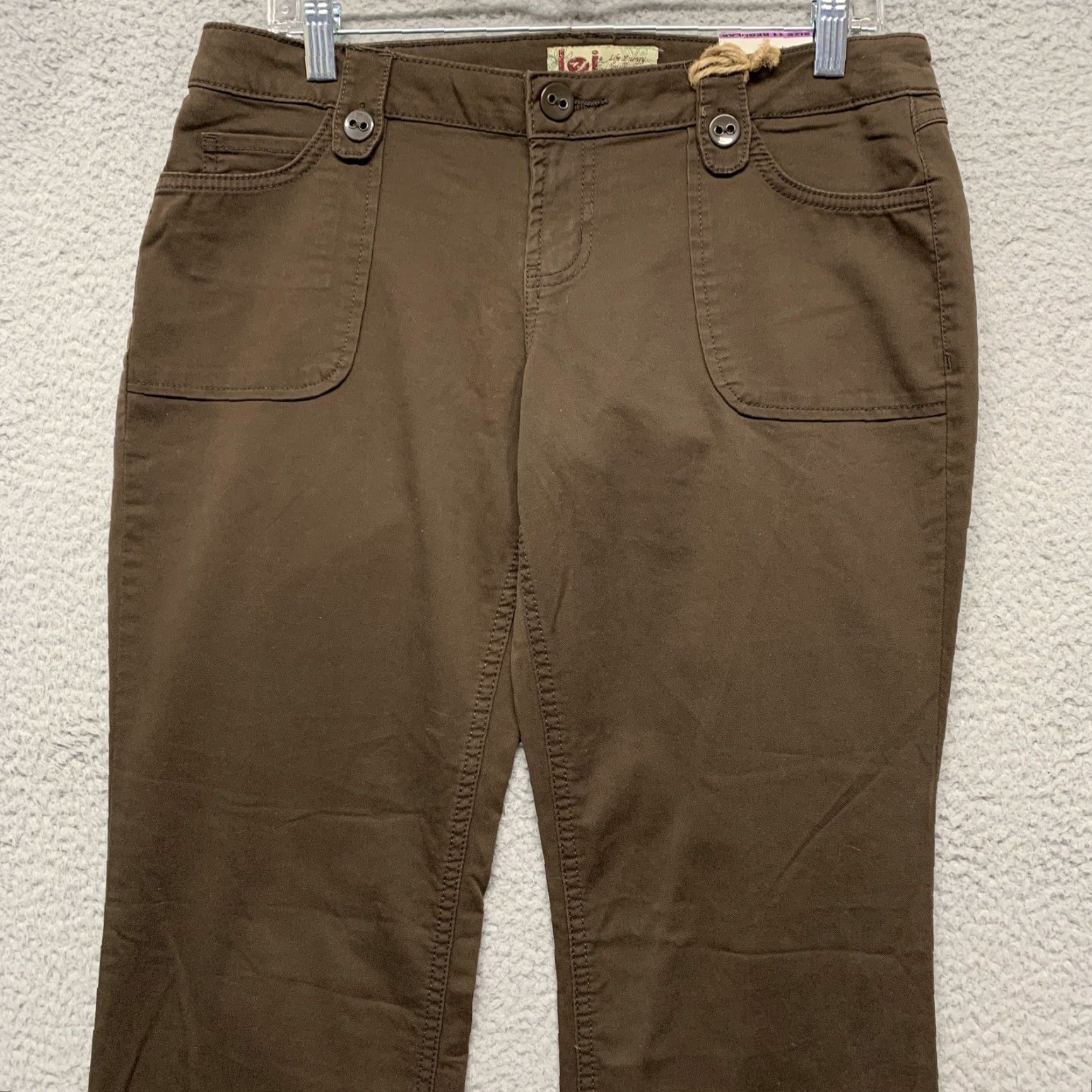 Vintage LEI Utility Pants Women's 11 Regular Brown 5-Pocket Straight Pants NWT Size 11 Juniors Slim Soft Casual Modern Mens? Size 32" / US 10 / IT 46 - 2 Thumbnail