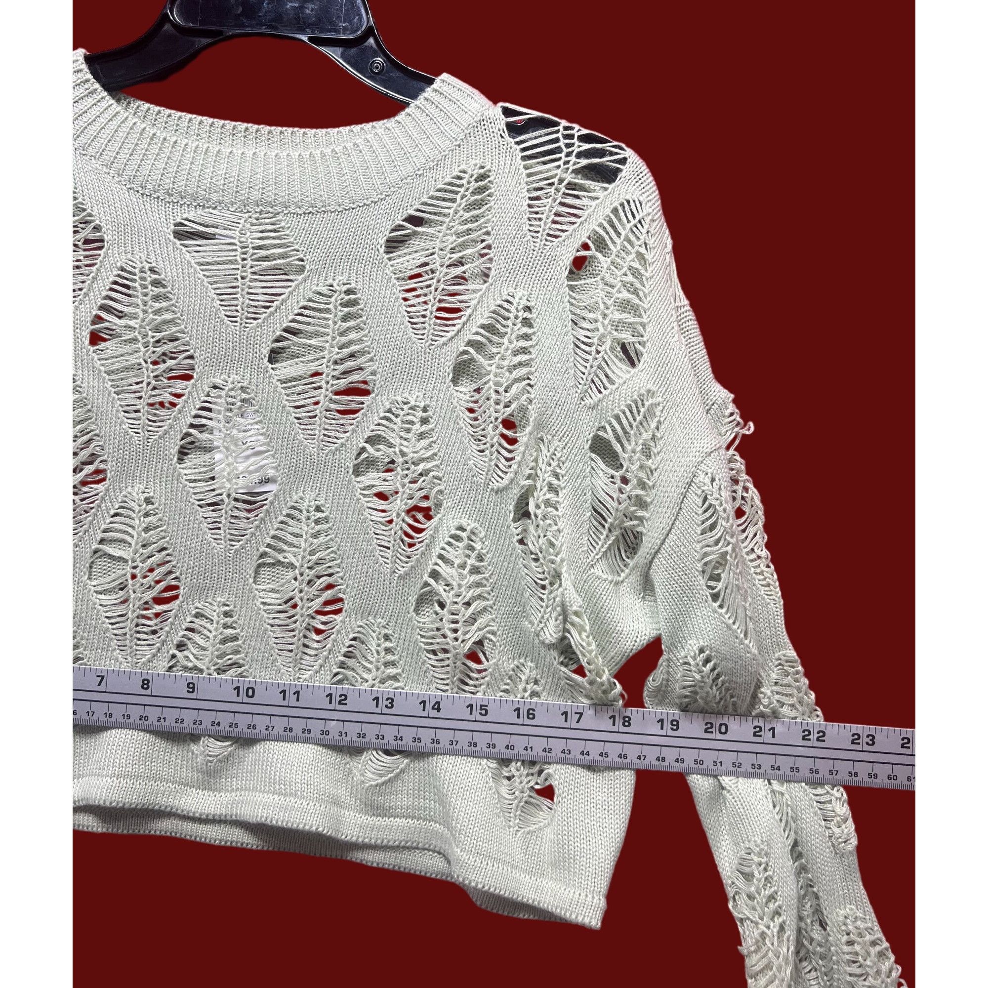 rue21 Rue 21 - Women's Openwork Knit Cropped Sweater - Pastel Gree Size XS / US 0-2 / IT 36-38 - 4 Thumbnail