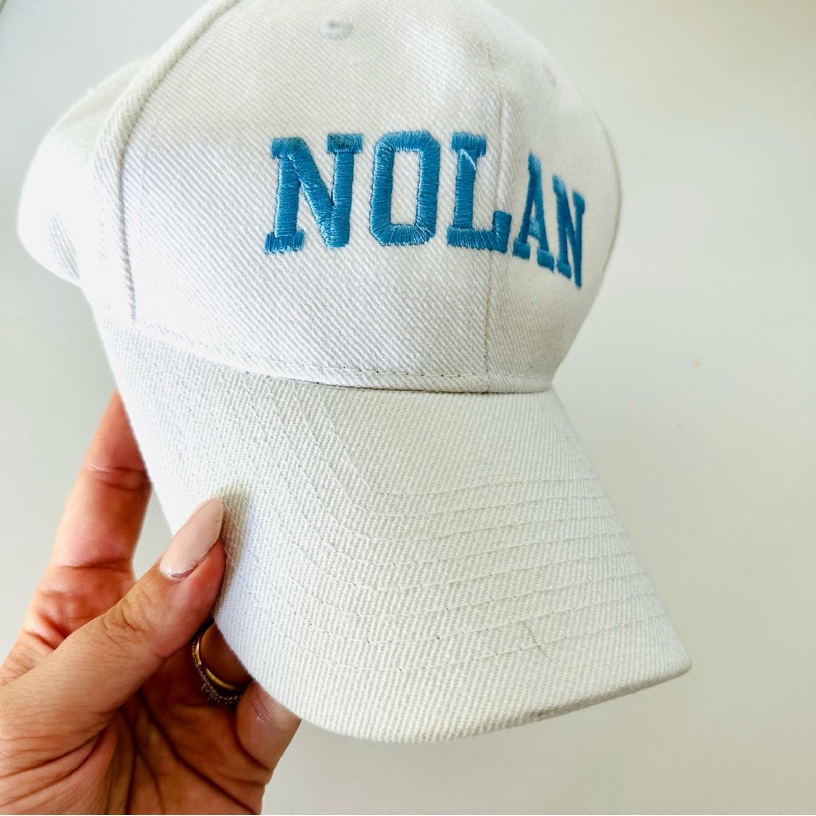 Vintage VINTAGE White Blue Nolan Stitched Adjustable Baseball Hat Size ONE SIZE - 3 Thumbnail