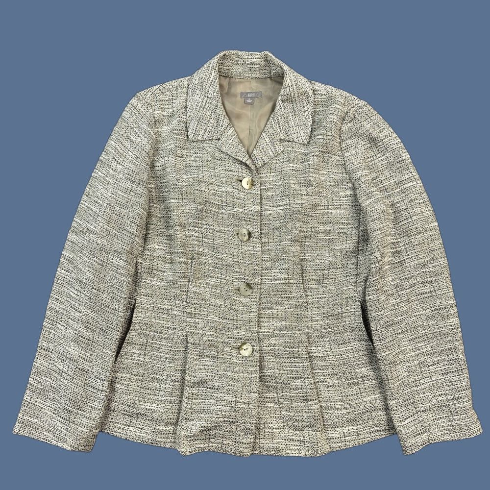 J. Jill J. Jill Jacket Blazer Women's Medium Beige Tweed Cotton Blend Button Front Casual Size M / US 6-8 / IT 42-44 - 1 Thumbnail