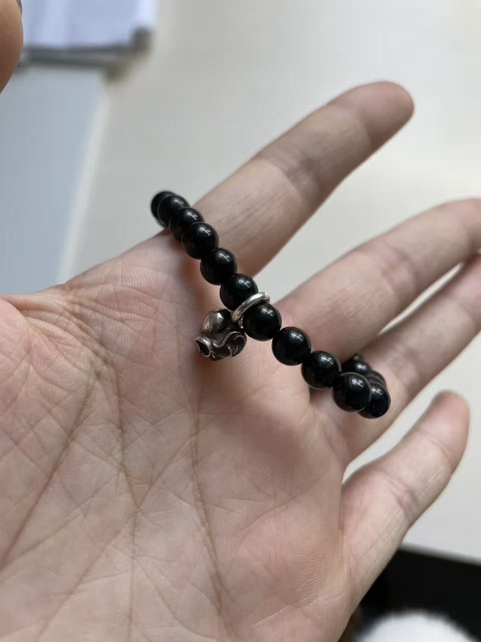 Chrome Hearts Chrome Hearts 6mm Obsidian Silver Vine Heart Beaded Bracelet Size ONE SIZE - 6 Thumbnail