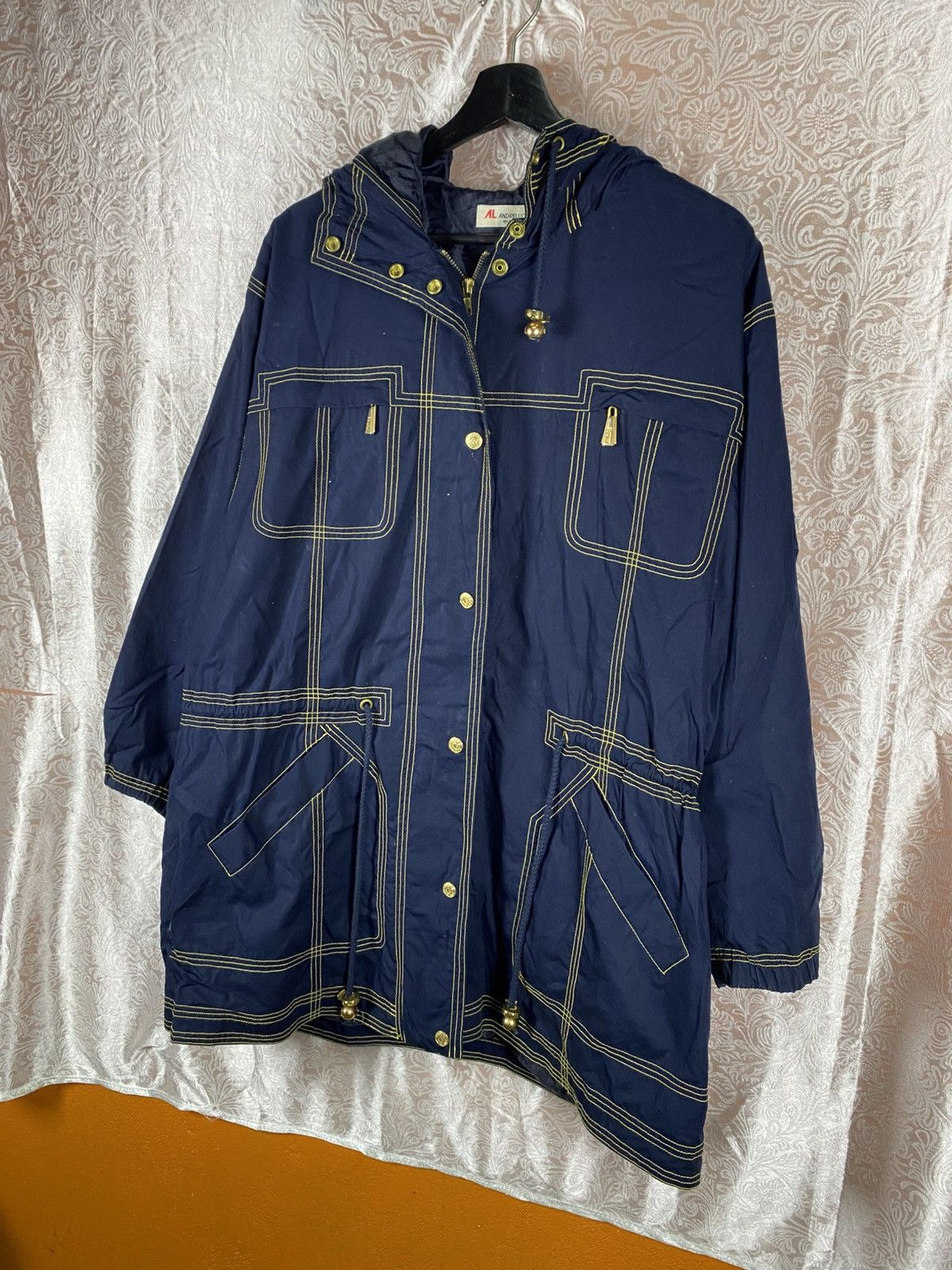 Andreluciano Andre Luciano Navy Hooded Jacket Gold Stitching Windbreaker Size US M / EU 48-50 / 2 - 4 Thumbnail