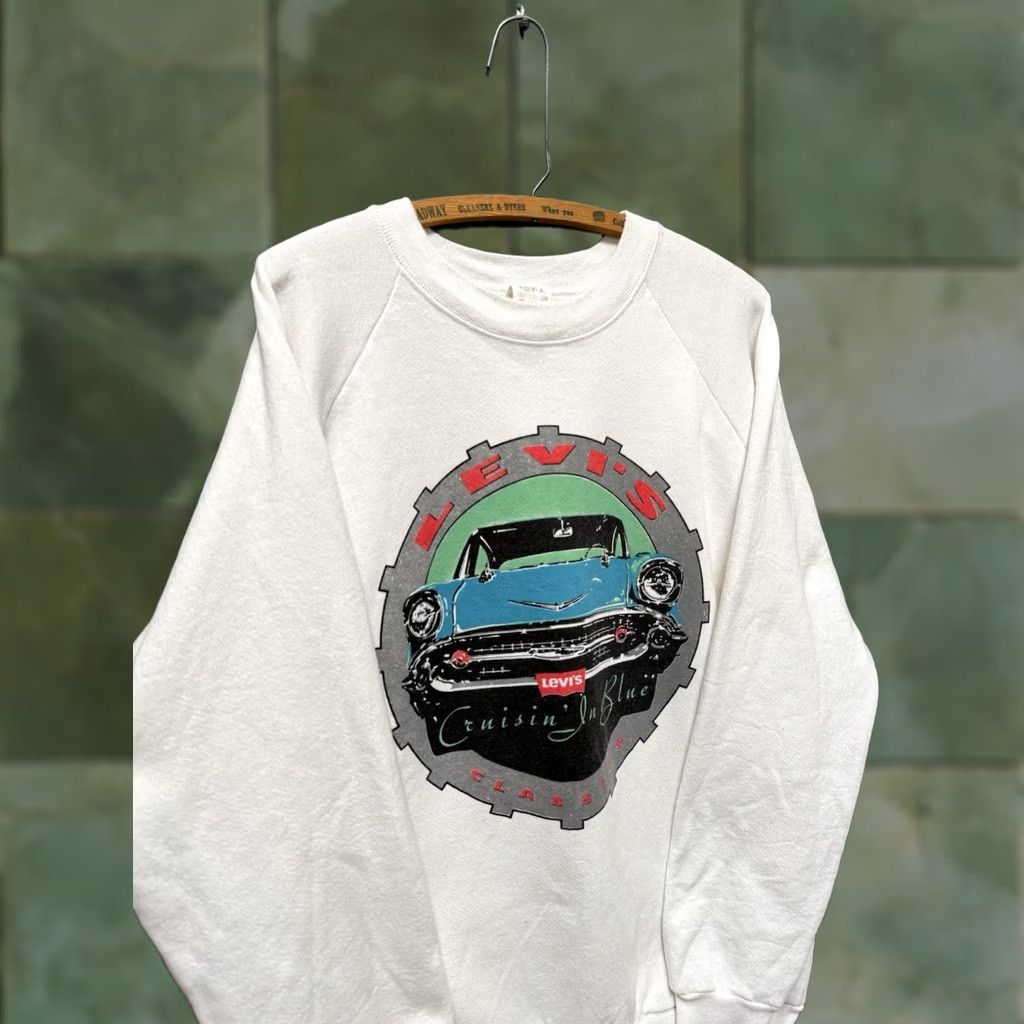 Fruit Of The Loom VINTAGE 80’s Blue Sweatshirt XL Classic Car Cruisin In Mens Size US XL / EU 56 / 4 - 1 Thumbnail
