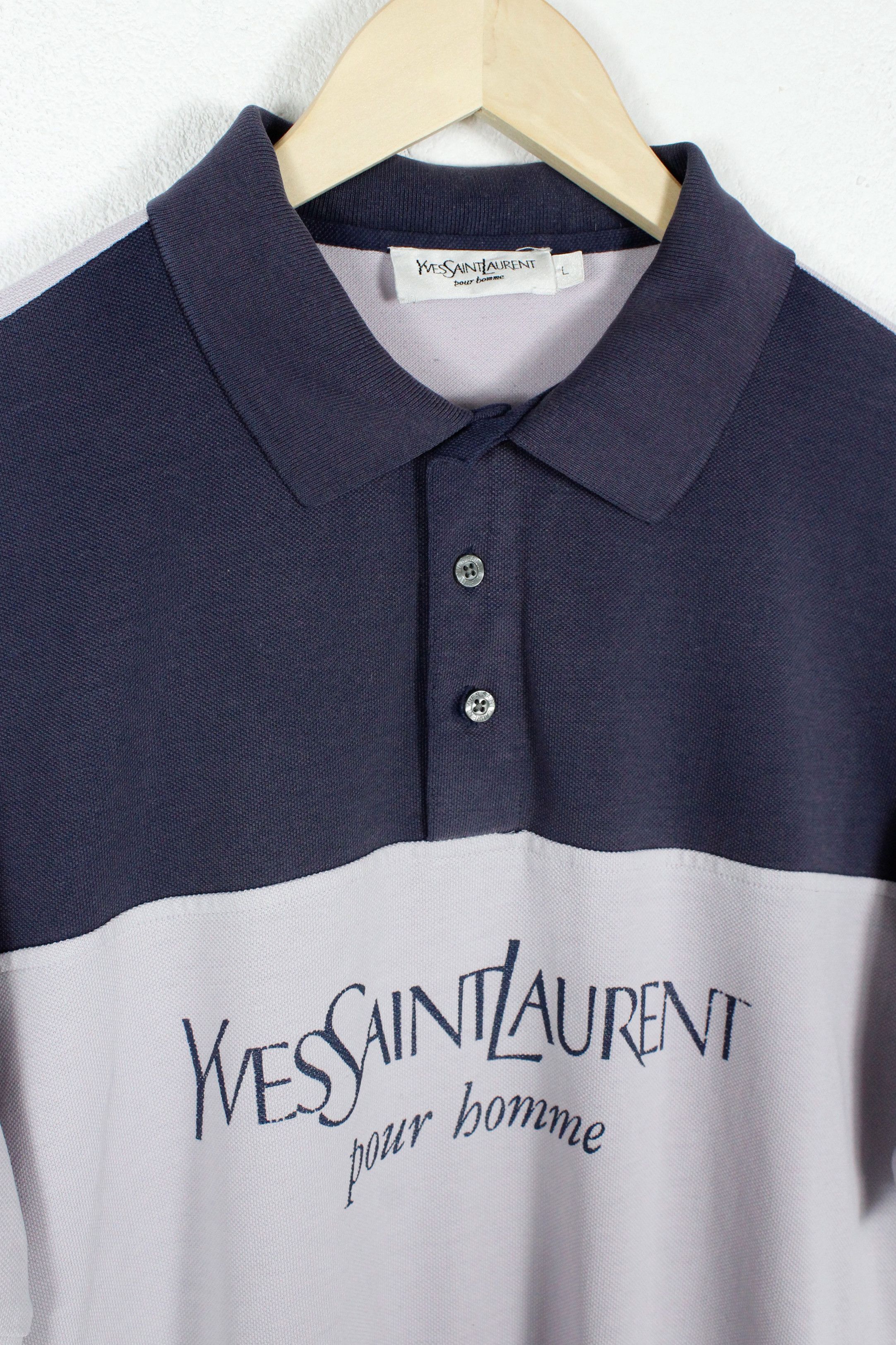 Vintage Vintage Yves Saint Laurent YSL Logo Two Tone Polo Shirt L Size US L / EU 52-54 / 3 - 2 Thumbnail