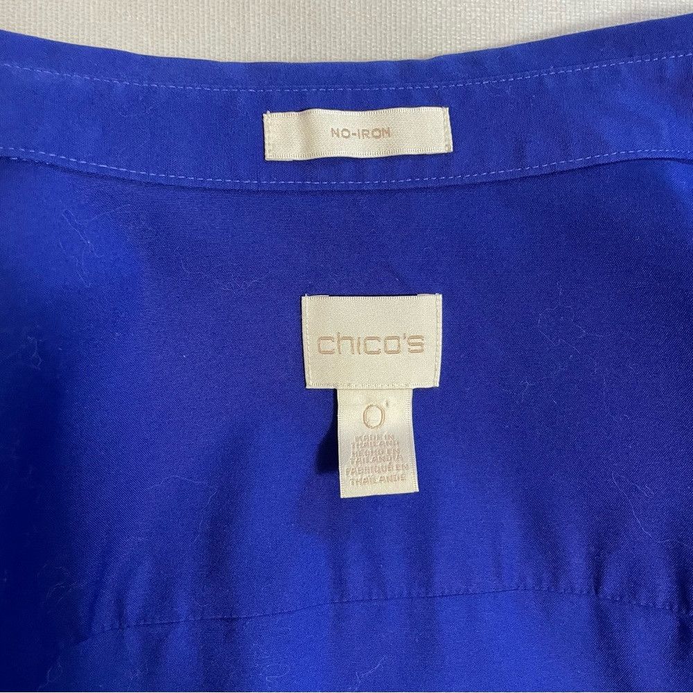 Chicos Chico's No-Iron Cotton Tie-Front Blue Shirt Size 0 US S Size S / US 4 / IT 40 - 6 Thumbnail