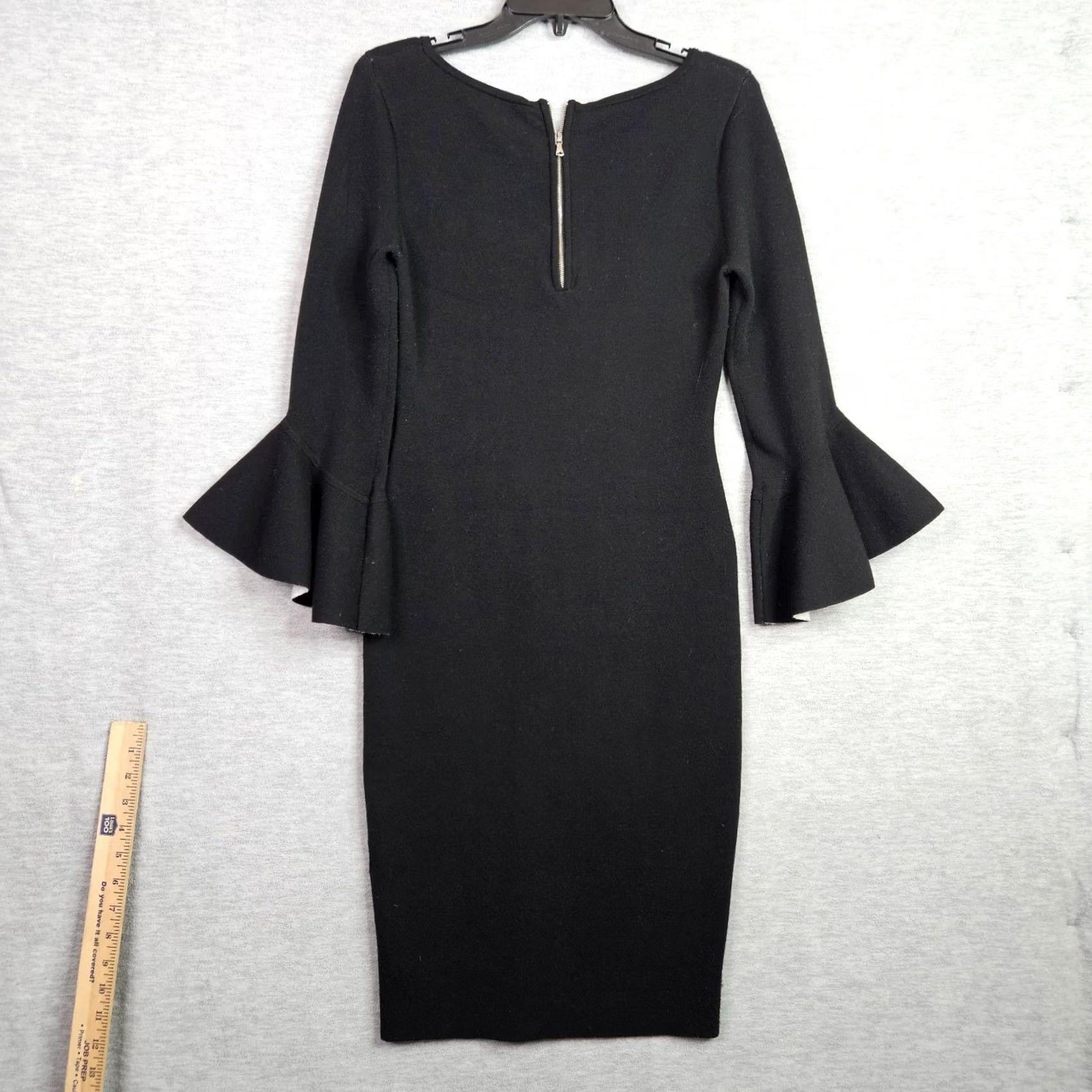 MILLY Milly Black Sheath Dress Women’s Size M Bell Sleeve Back Zip Sheath Dress Womens Regular M Black Bell Sleeve Zip Dress Size M / US 6-8 / IT 42-44 - 3 Thumbnail