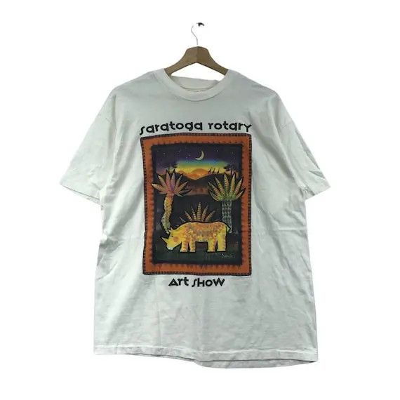Vtg SARATOGA ROTARY ART Show Hippo Safari Tee Shirt Cartoon