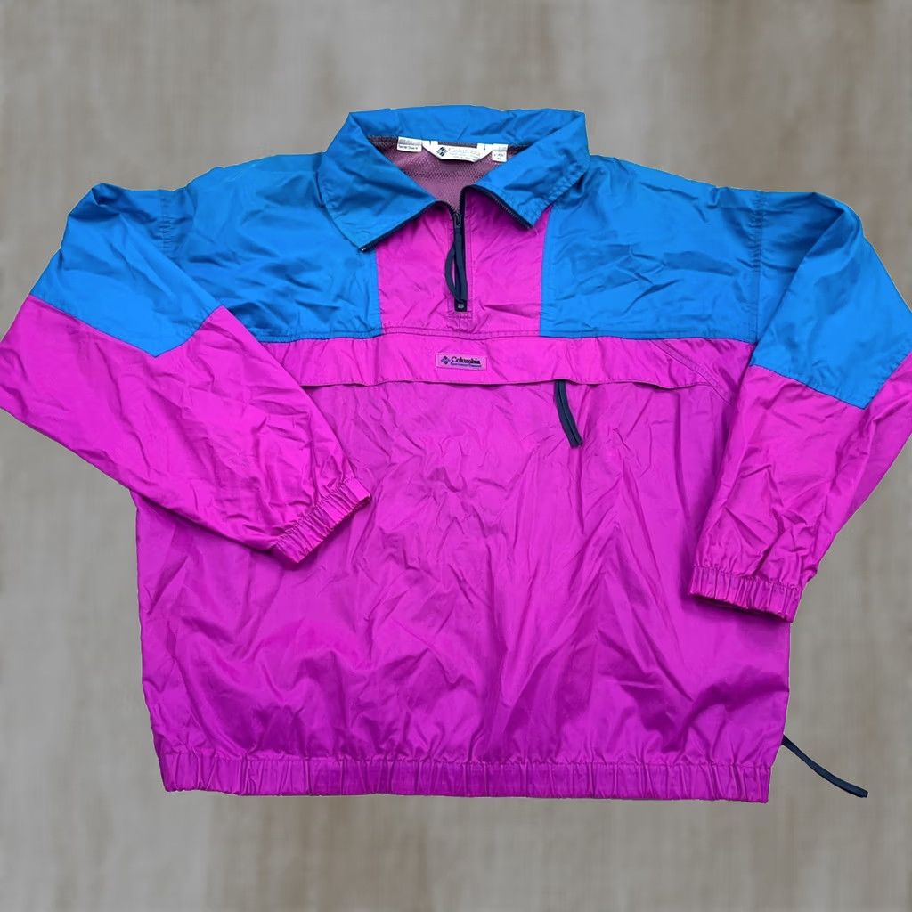 Pinko Columbia Windbreaker Jacket Women XL Pink Teal Pullover Zip VTG Colorblock Regular 80s 90s Outdoor Sports Hoodie? Size XL / US 12-14 / IT 48-50 - 1 Thumbnail
